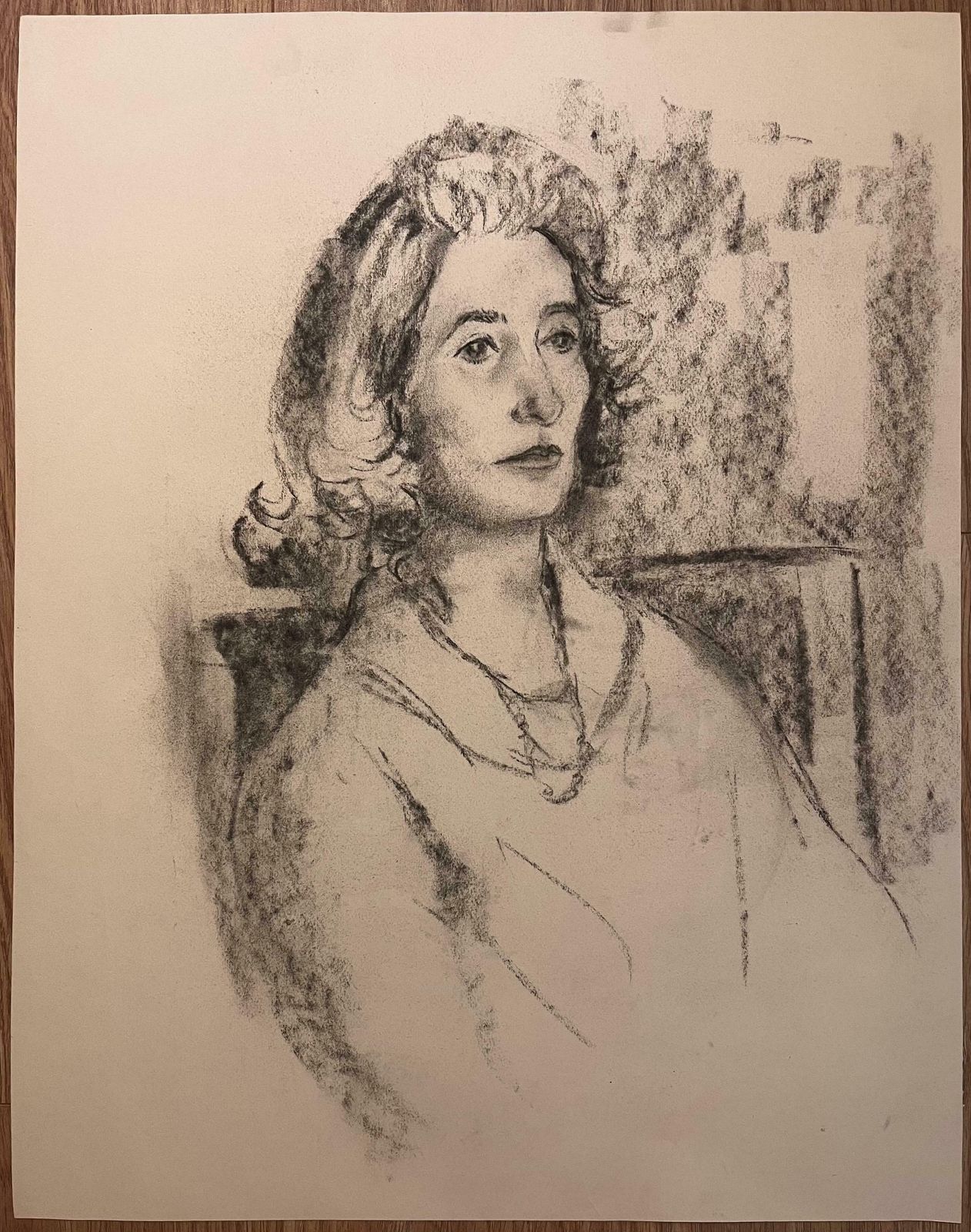 Josine Vignonmid Century French Original Charcoal Portrait Of A Seated Woman1950's photo furniture
