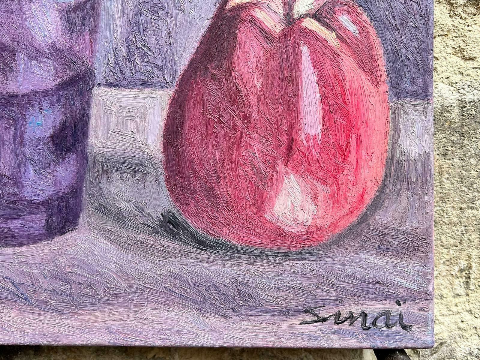 French Schoolfrench Post Impressionist Signed Oil Still Life Fruit & Glass Of Wine 20th Cent photo for sale