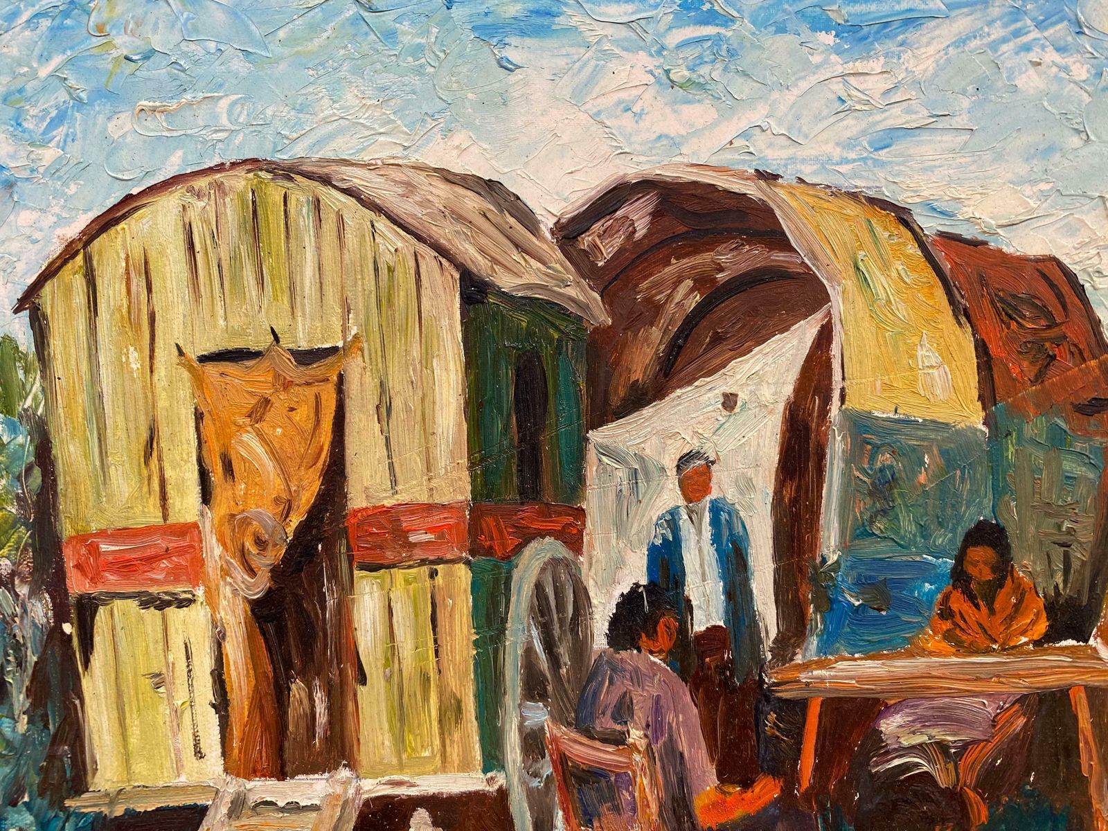Fernand Audetfernand Audet (1923 2016) French Impressionist Oil   Gypsy Caravan & Figuresc. 1950's photo furniture