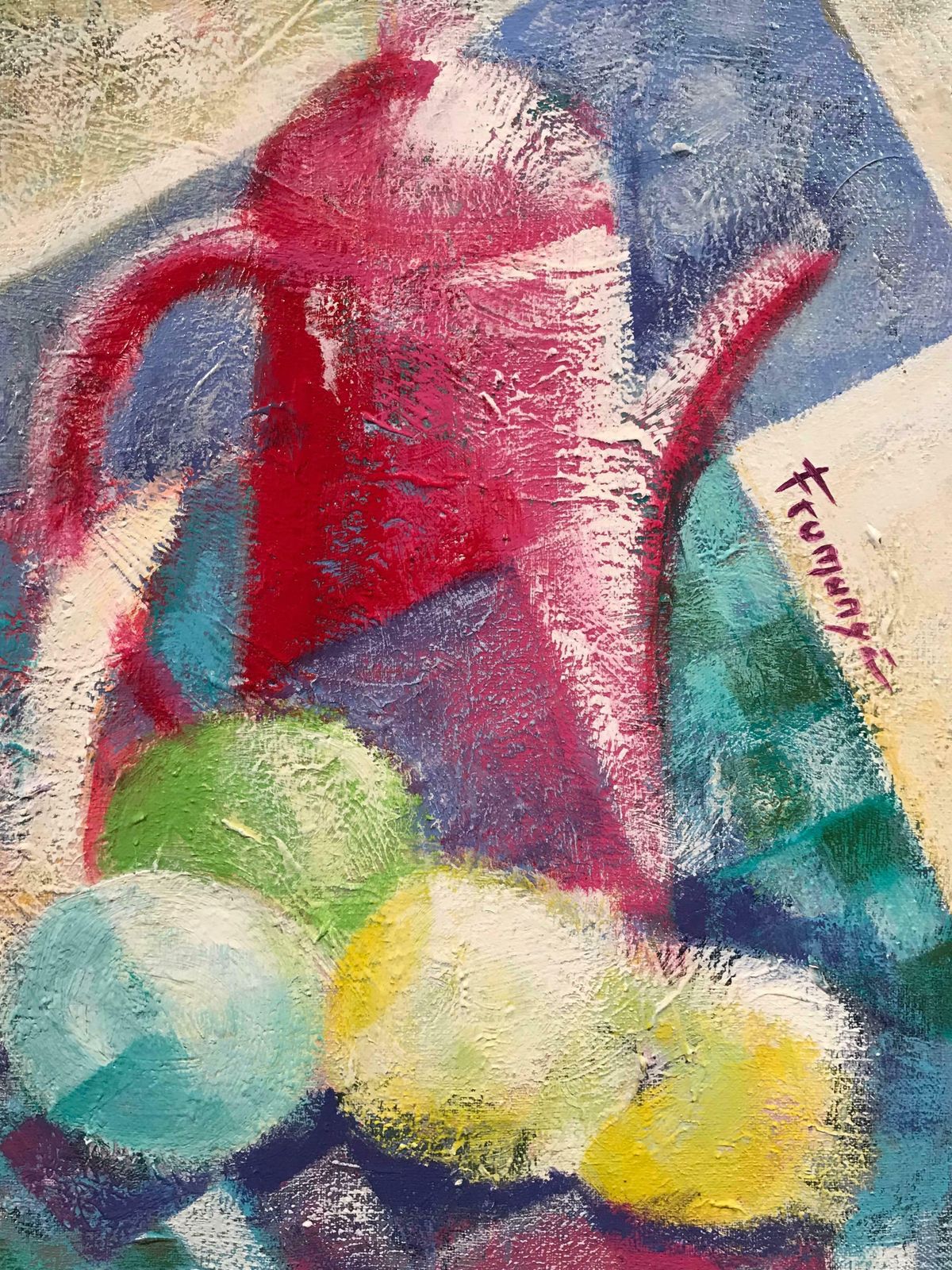 Jean Yves Fromangepetit Dejeuner French Cubist Signed Paintingc.1980's photo for sale