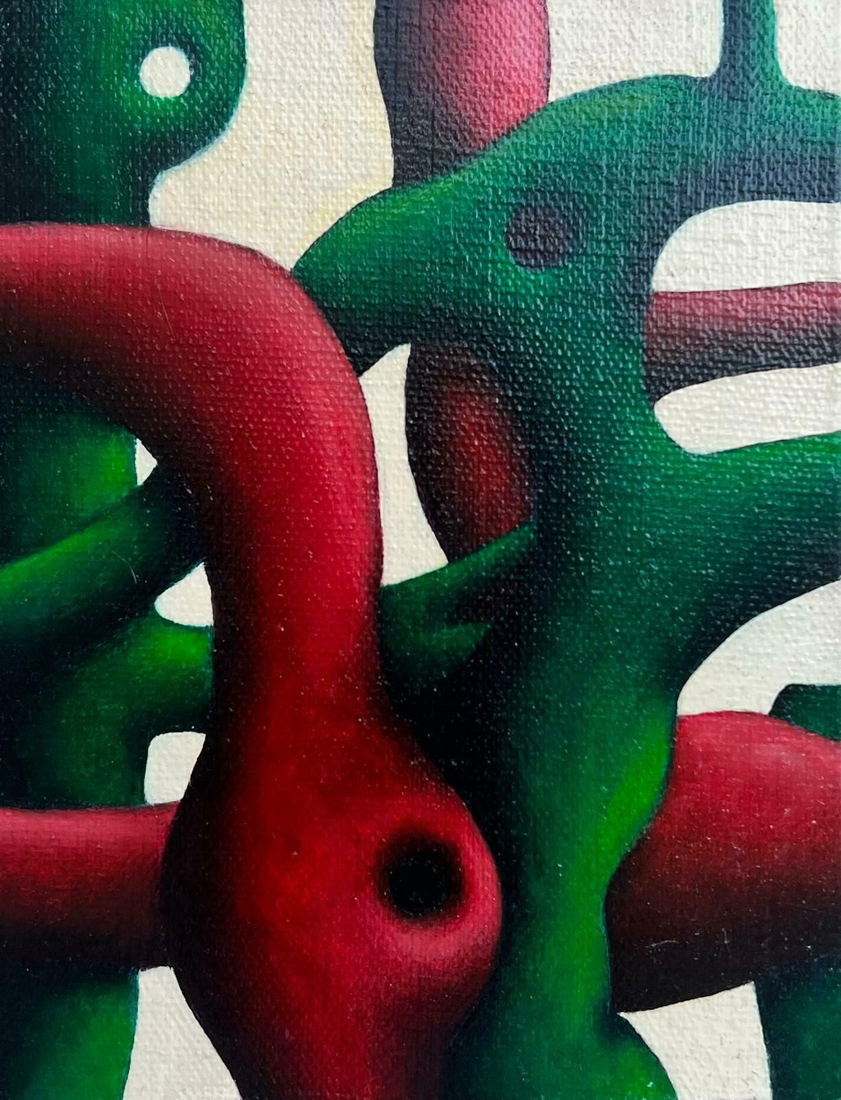 French Schoolred & Green Tubular Abstract Oil Painting French Dated 20122012