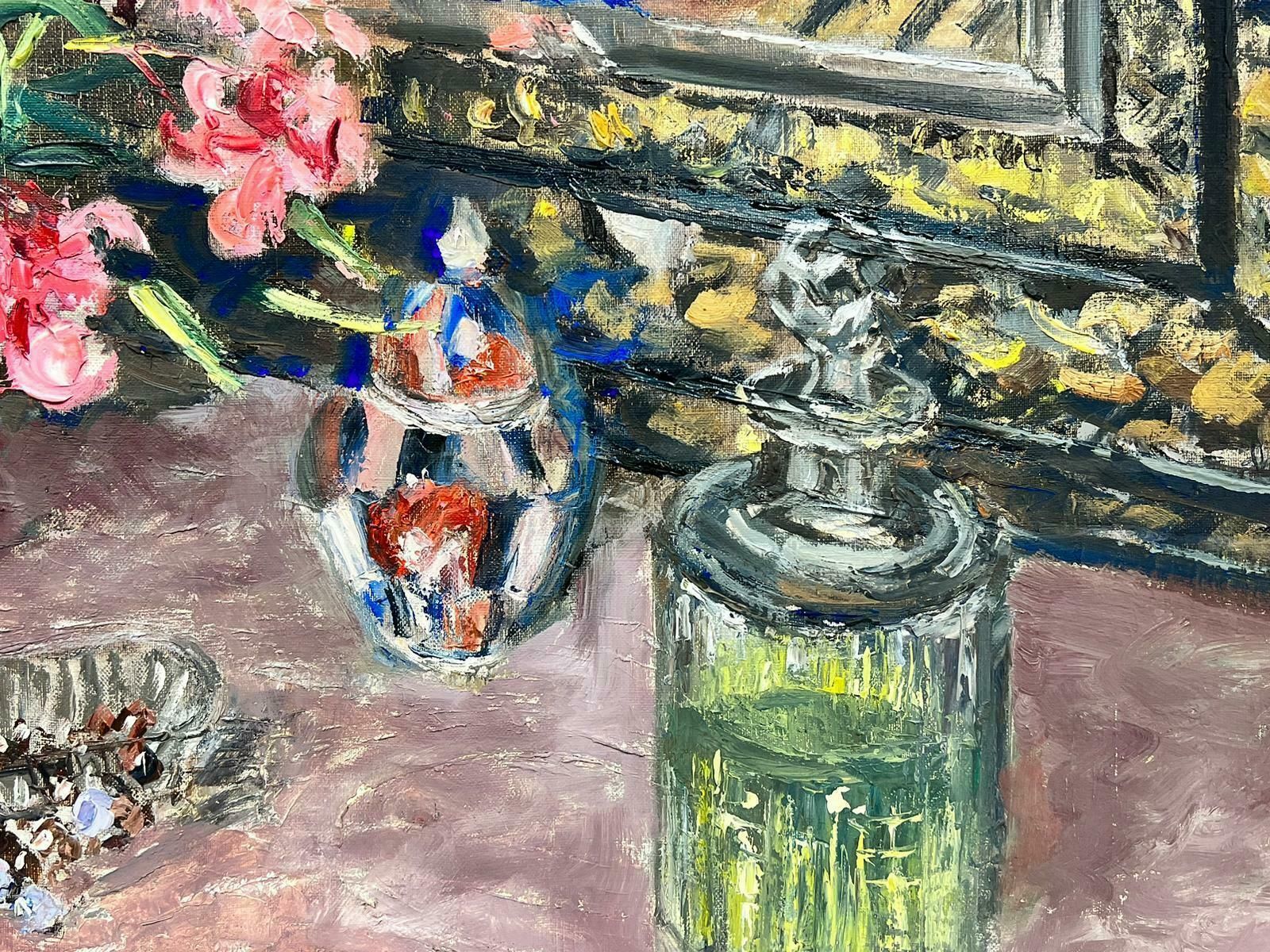 Josine Vignon1960's French Interior Scene Lady Reflection In Window Sewing Still Life Flowers1960's photo vintage