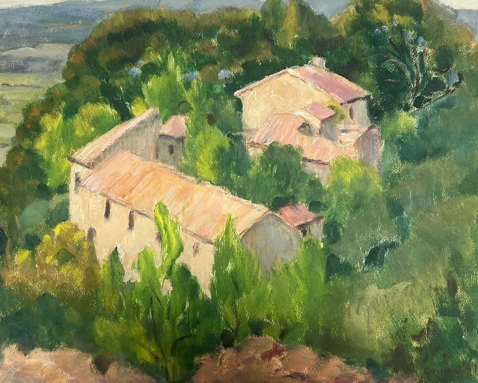 Louise Alix1930's French Oil Painting Chateau In The Summer Green Tree Landscape 1930's photo for sale
