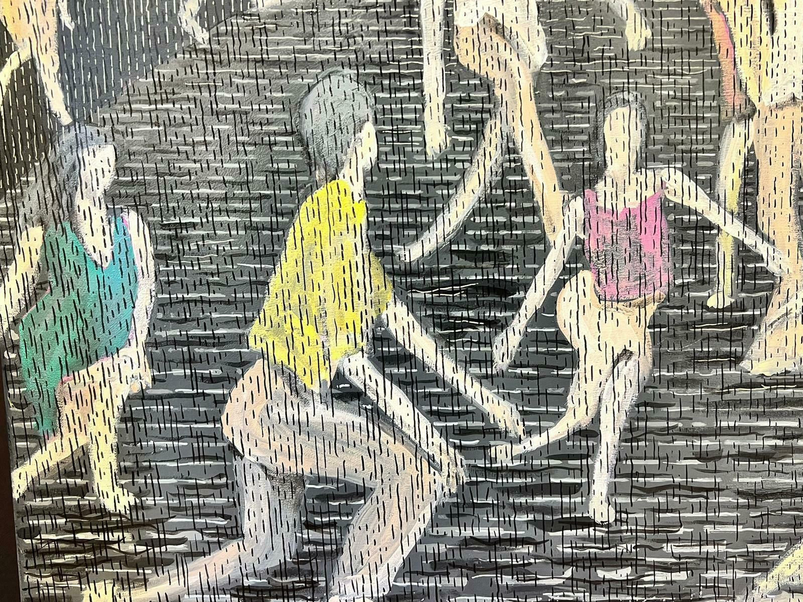 Contemporary British Large British Abstract Contemporary Painting Dancing Group Of Figures photo for sale