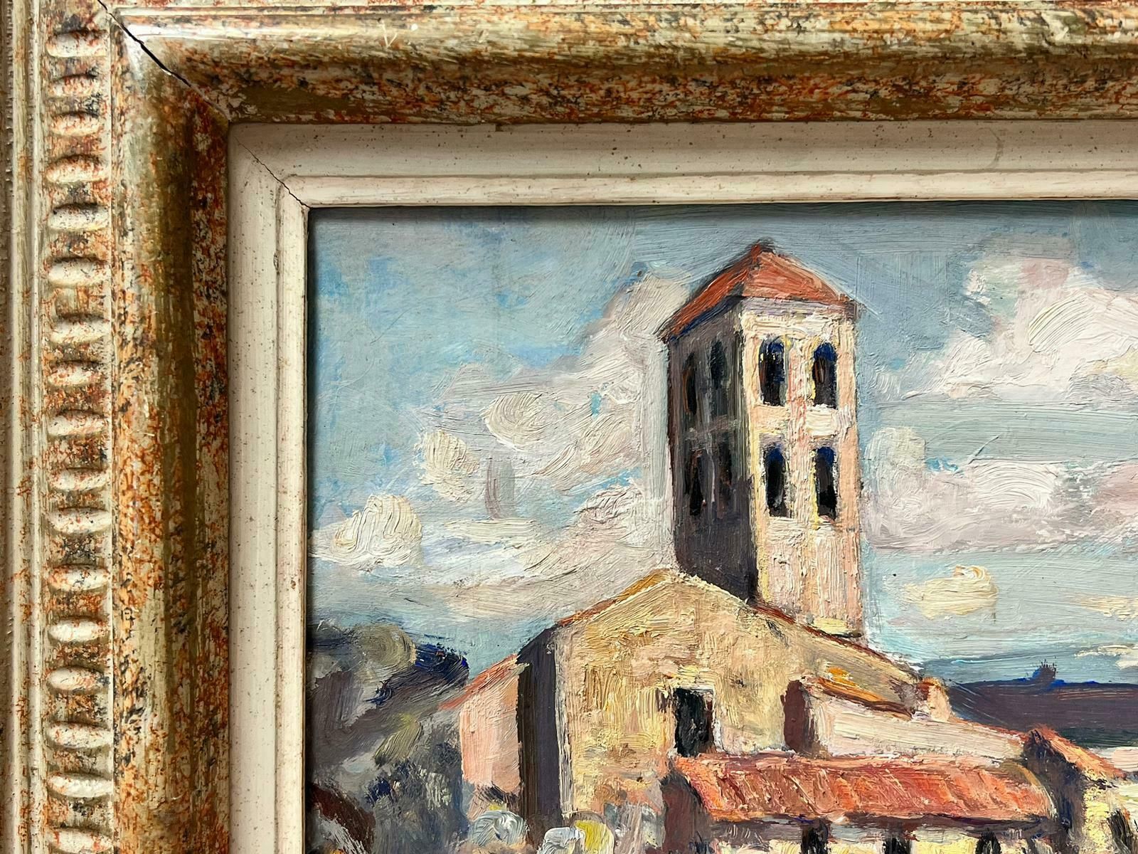 French School1950's French Post Impressionist Oil Painting Old Church In Provence Landscape1950 photo vintage