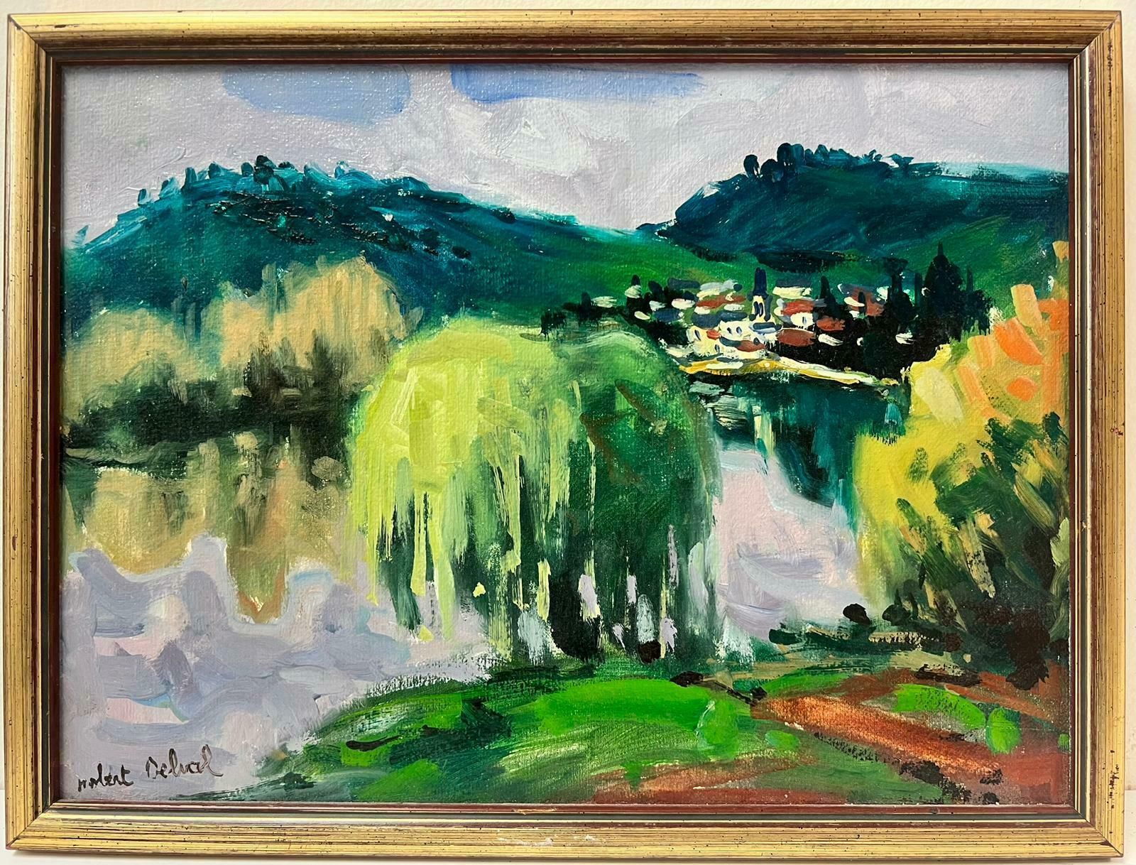 French Schoolriver Seine France French Post Impressionist Signed Oil Painting Green Landscape1981 photo furniture