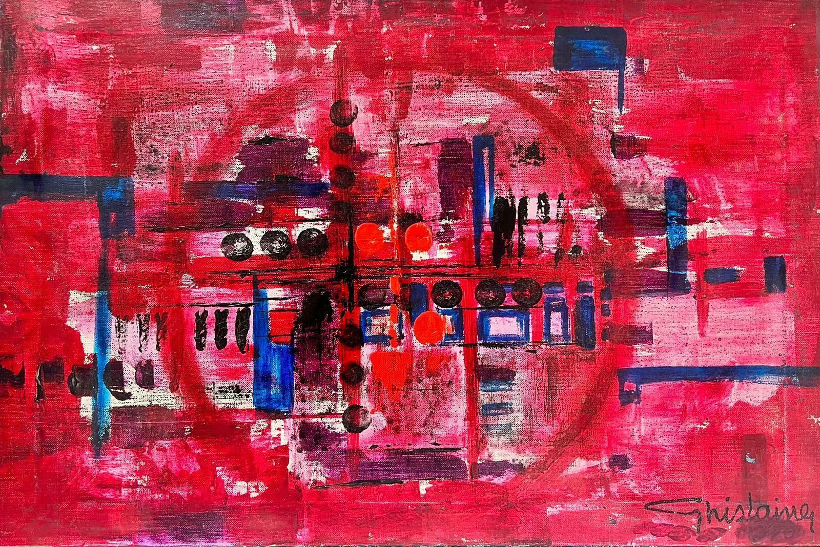 French School1970's French Expressionist Abstract Painting Signed Oil On Canvas Blur Of Color