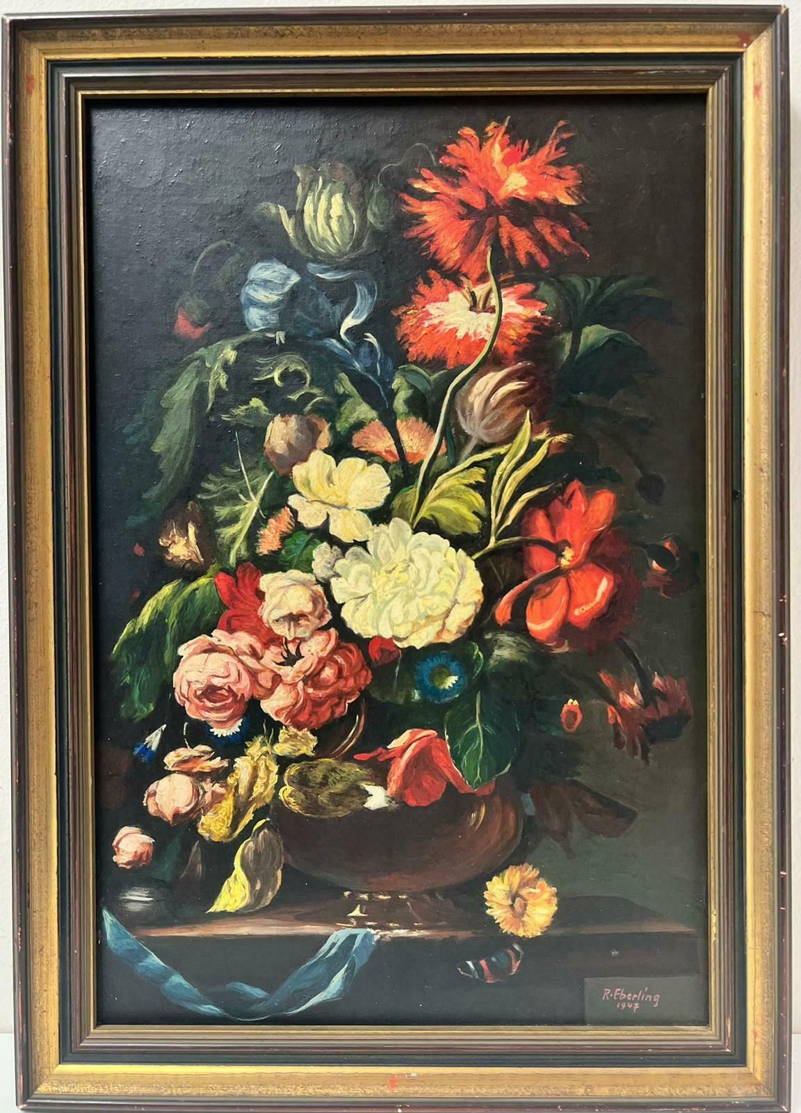 French Schoolclassical Still Life Ornate Flowers In Vase In The Traditional Old Master Style