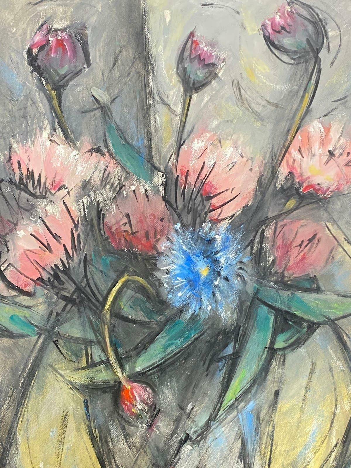 Paul Louis Bolot (French 1918 2003)wacky French Modernist Gouache Painting Of Pink And Blue Flowers In Vase20th Century (1981) photo furniture