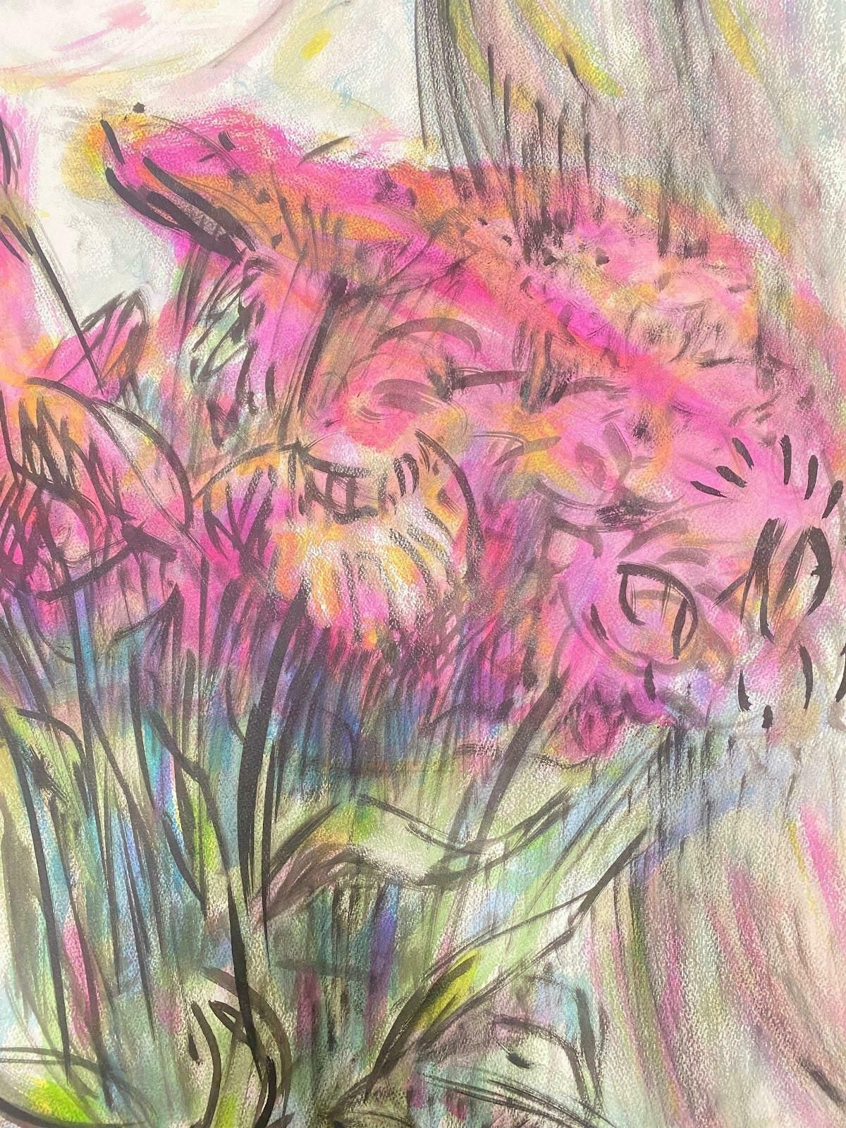 Paul Louis Bolot (French 1918 2003)french Painting Of A Tall Bunch Of Pink And Orange Flowers20th Century (1968) photo furniture