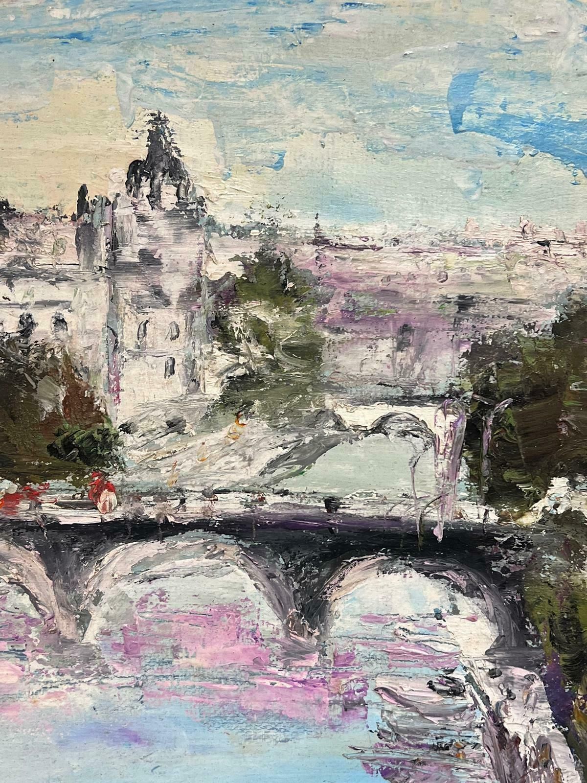 French Expressionistlarge 20th Century French Expressionist Signed Oil View Over Paris River Seine photo for sale