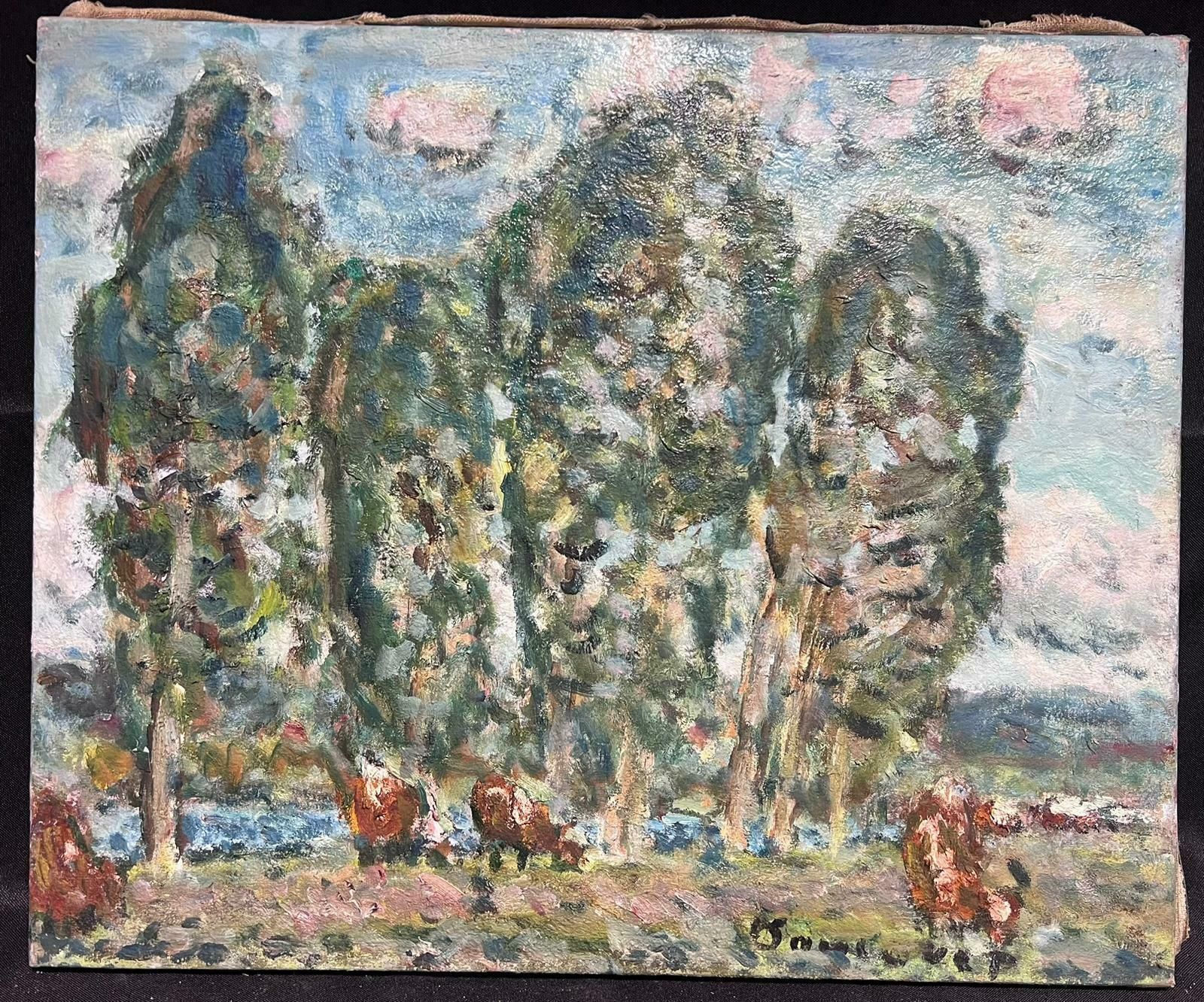 Georges Bousquaitmid 20th Century Banks Of The Charente In Chatain France Landscape Cows And Tree photo furniture
