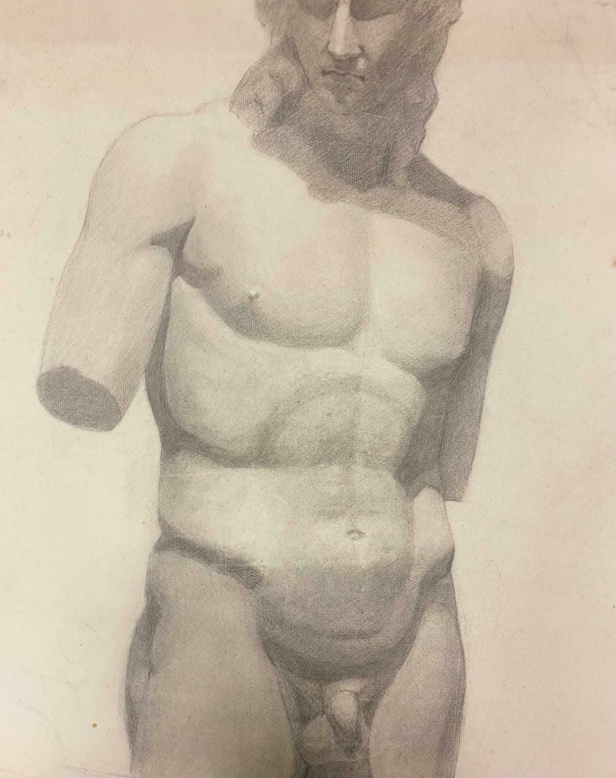 Jeanne Nachat1900s Life Drawing Of A Sculpture Depicting A Nude Male Stood In Contraposto1900s photo furniture