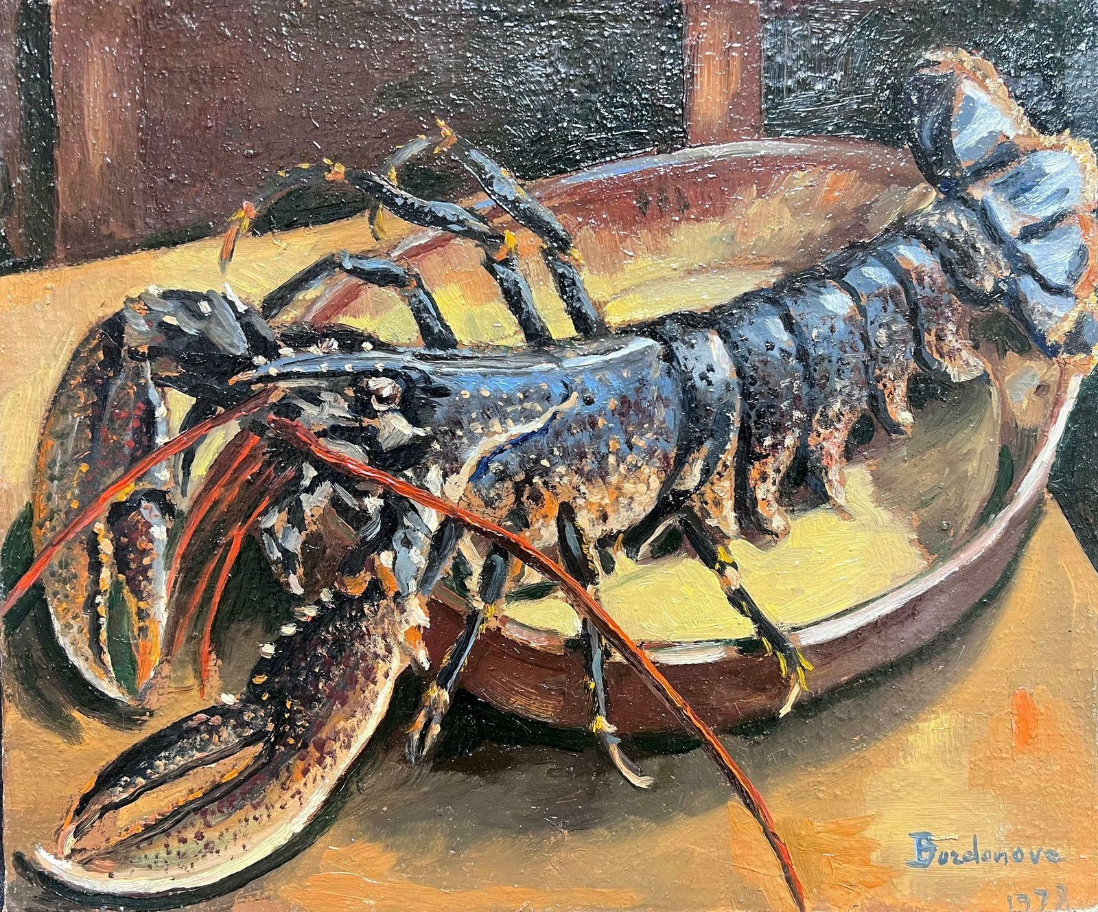 Georges Bordonovecontemporary French Impressionist Oil Still Life Of A Lobster