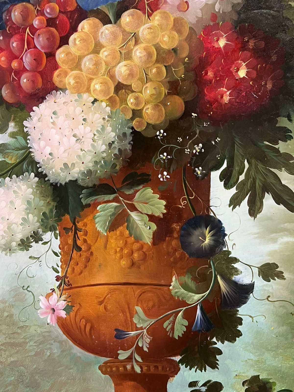 Thomas Webstervery Large Profusion Of Flowers Classical Still Life Stone Urn Oil Painting1990's photo for sale
