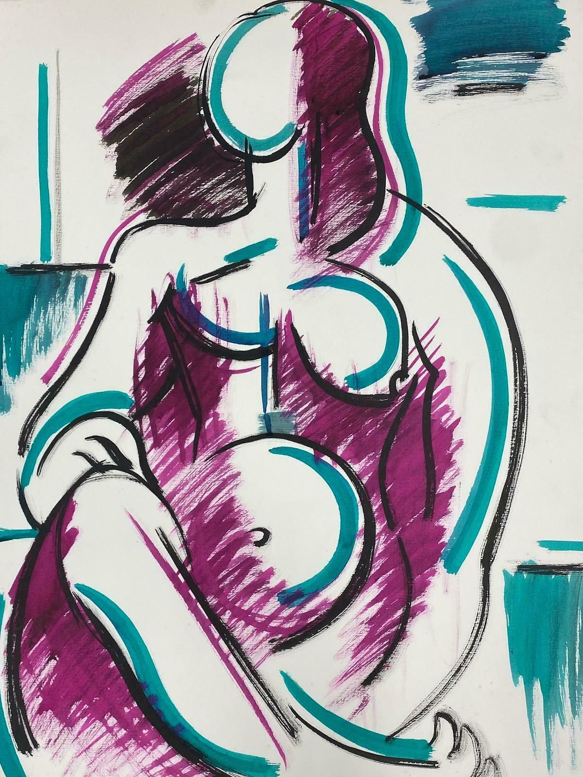 Paul Louis Bolot (French 1918 2003)20th Century French Modernist Painting Purple Pink & Teal Green Abstract Nude 20th Century
