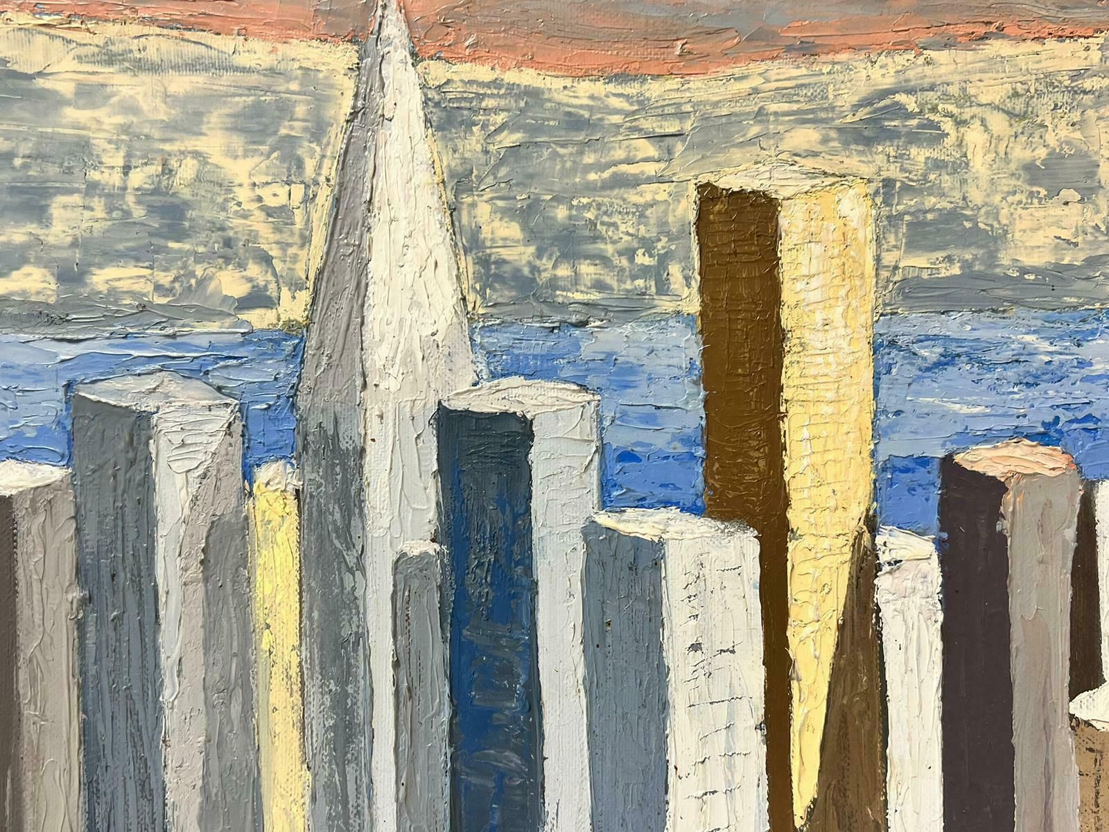 French Schoolsan Francisco 1970's Cubist Abstract City Skyline Oil Painting, Signed & Framed photo 1174.0