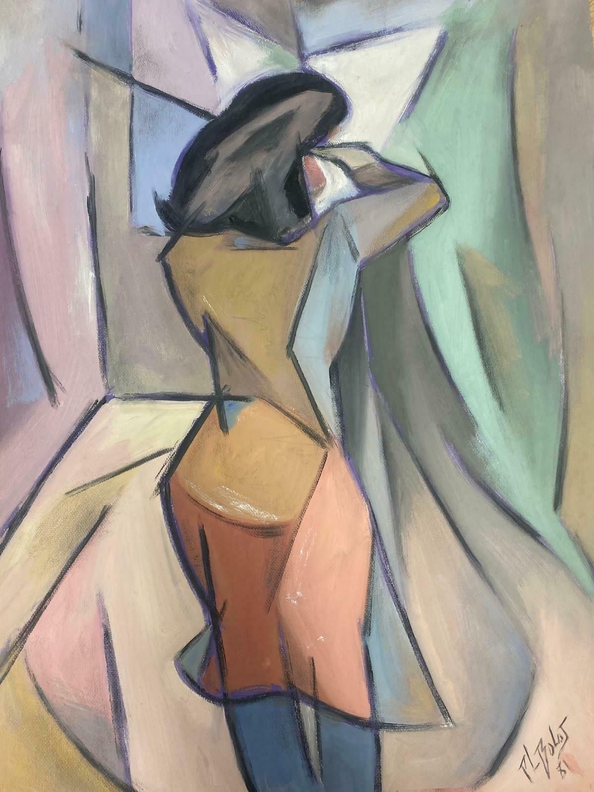 Paul Louis Bolot (French 1918 2003)20th Century French Cubist Painting Purple Abstract Woman Playing Violin1981 photo furniture