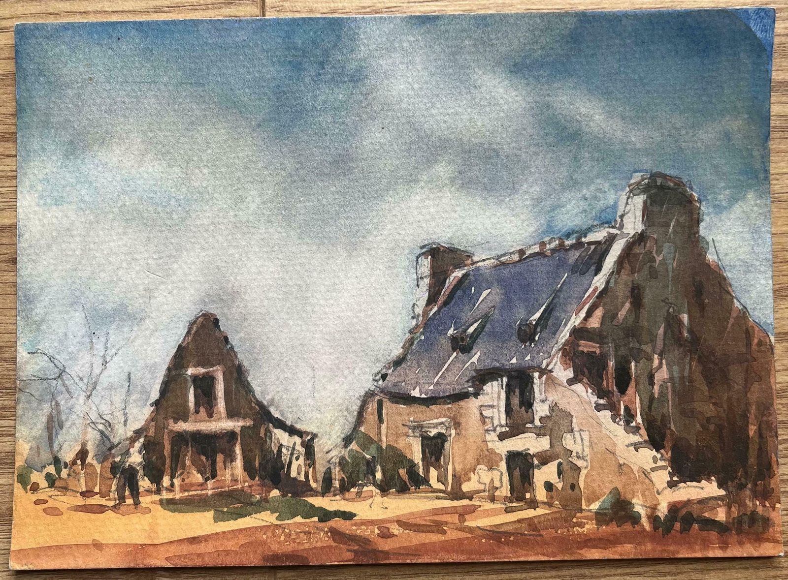Maurice Mazeiliefrench Impressionist Watercolor Of Sunlit Rustic Farmhouse20th Century photo furniture