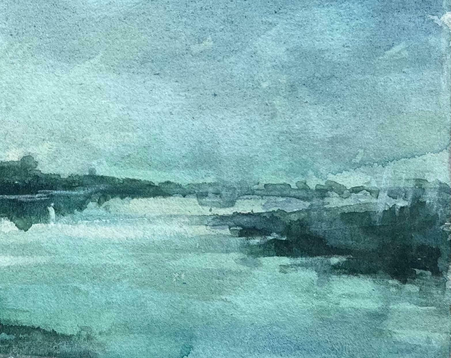 Maurice Mazeiliefrench Impressionist Serene Watercolor Of A Calm River With Reflections20th Century photo Art