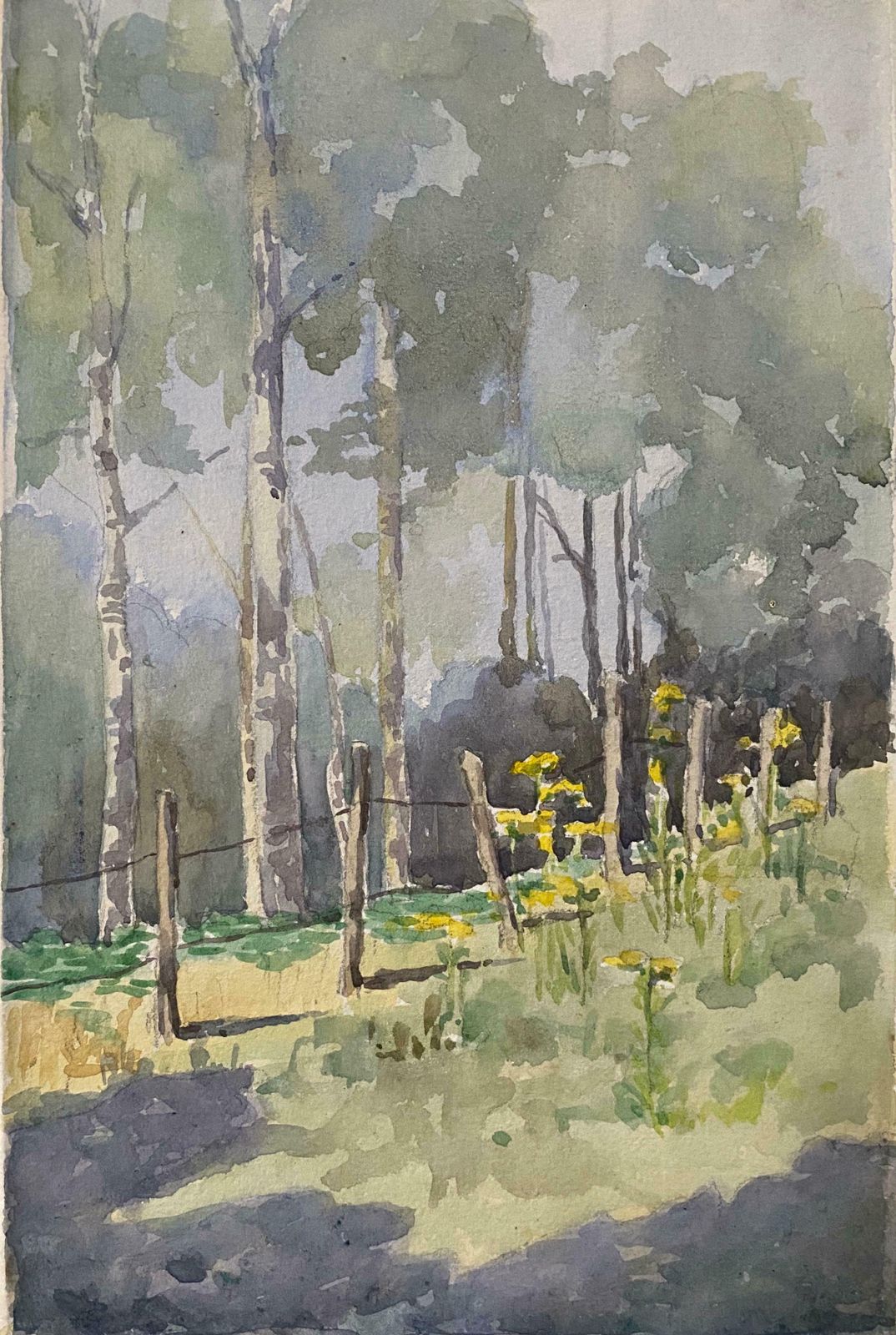 Unknown1900's English Impressionist Watercolor Painting Spring Fieldc. 1900's