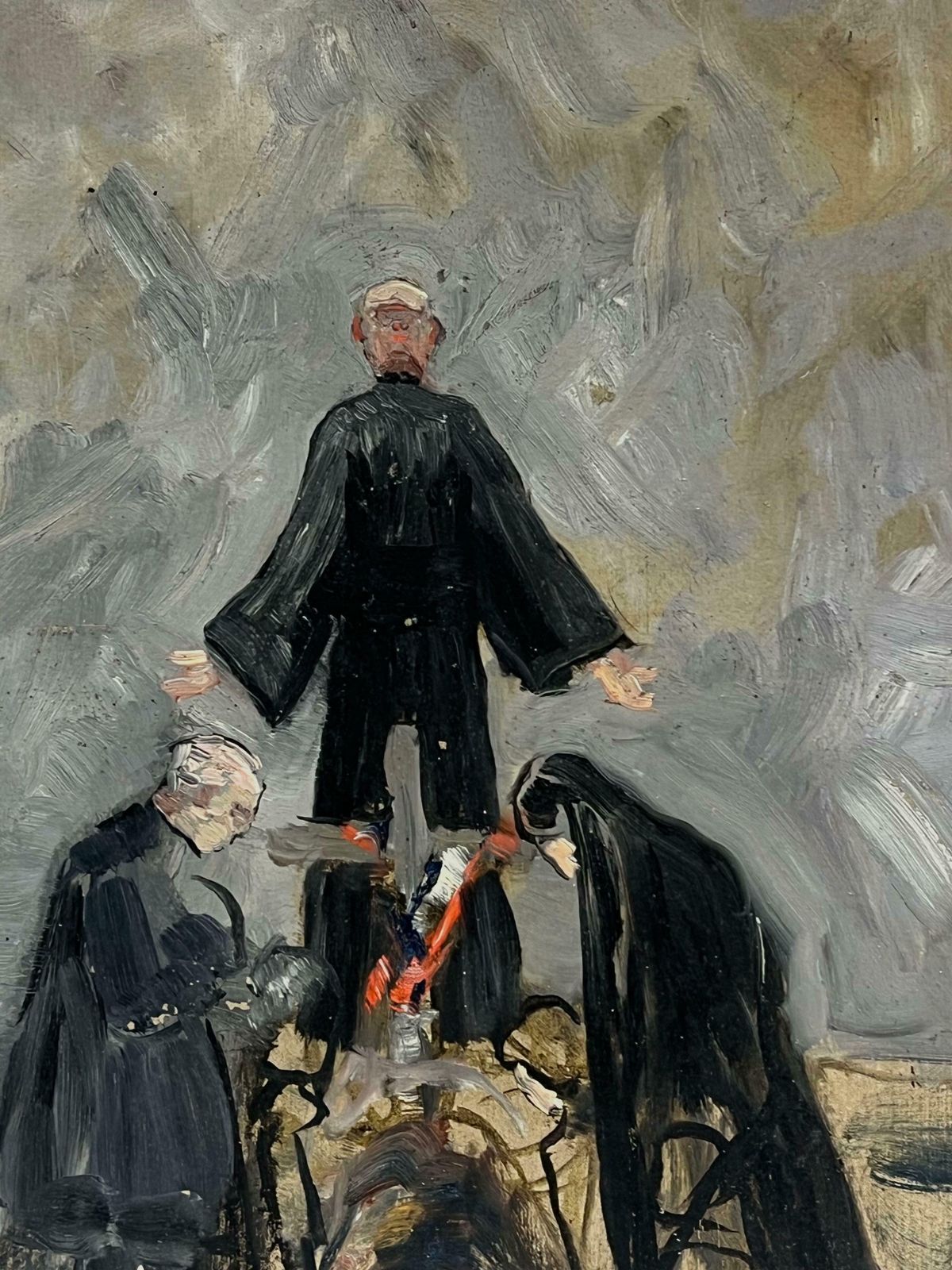 Simone Forgesolemn Ritual With Figures In Black French Impressionist Oil Painting19th Century photo for sale