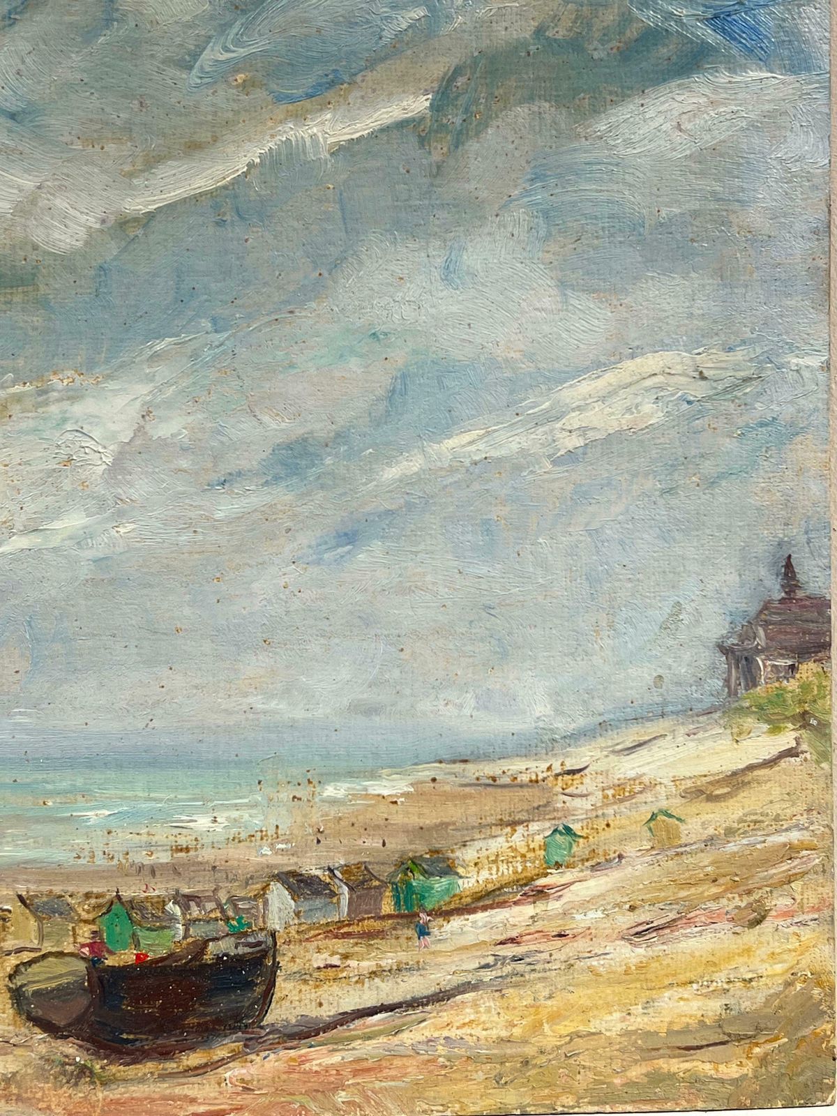 Simone Forge1950's French Impressionist Coastal Landscape With Beached Boats And Hazy Sky19th Century photo for sale