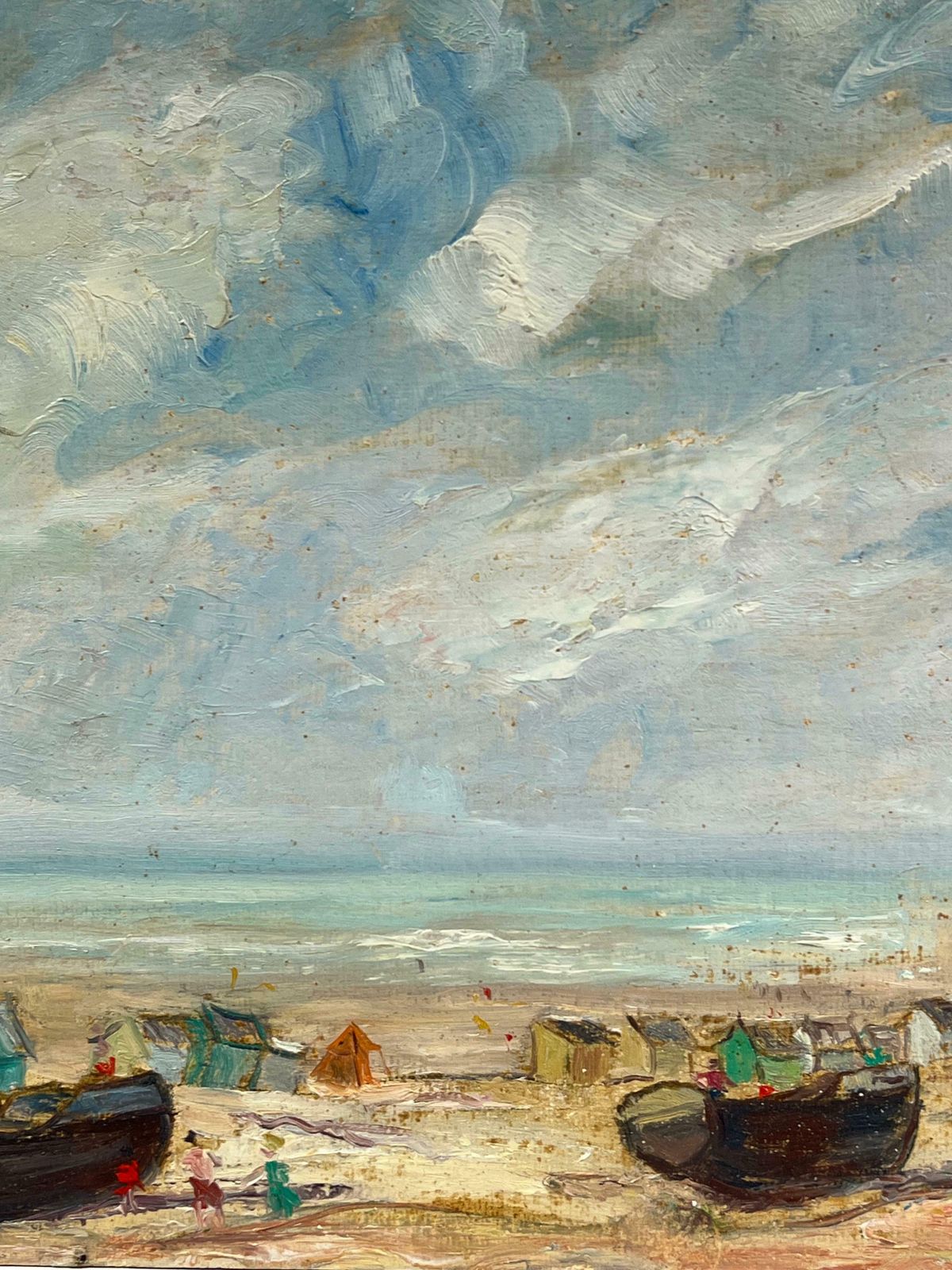 Simone Forge1950's French Impressionist Coastal Landscape With Beached Boats And Hazy Sky19th Century photo Art