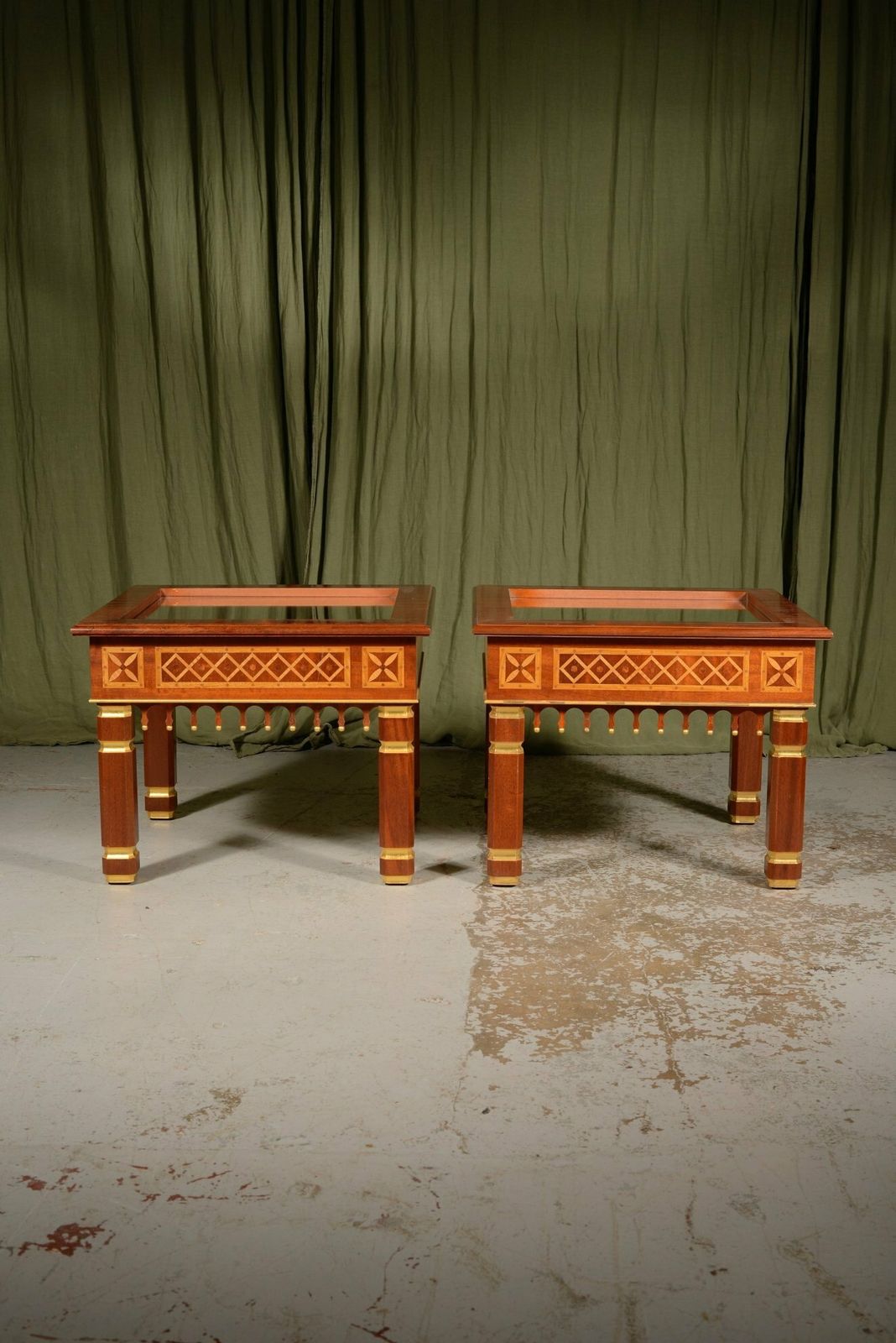 A Pair Of Moorish Style Marquetry And Parcel Gilt Occasional Tables   C.1990 photo 450.0