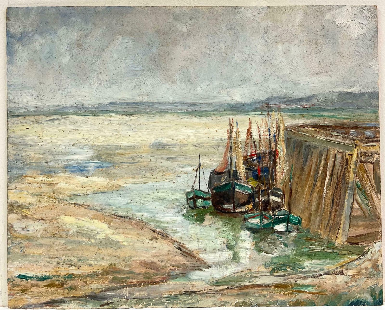 Simone Forgeharbour At Low Tide With Boats By The Pier 1930's French Impressionist 19th Century photo furniture