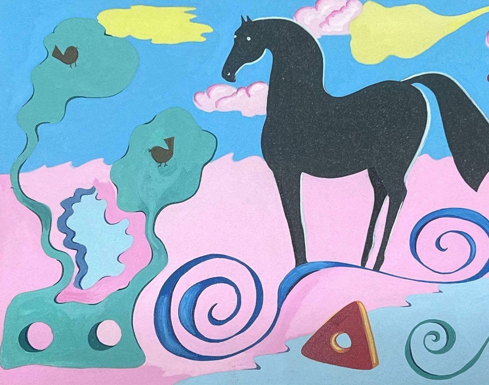 Sally Vaughancontemporary British Abstract Original Painting Black Horse Fantasy Landscape1990