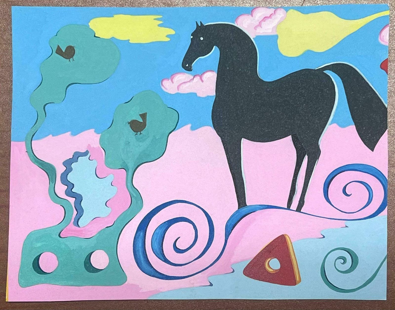 Sally Vaughancontemporary British Abstract Original Painting Black Horse Fantasy Landscape1990 photo furniture
