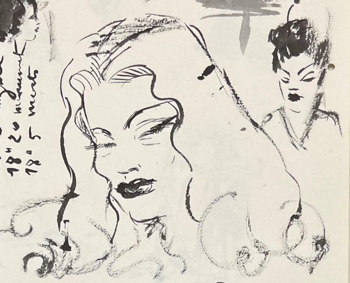 Josine Vignonmid Century French Ink Studies Of Study Of Female Faces1950's photo vinterior