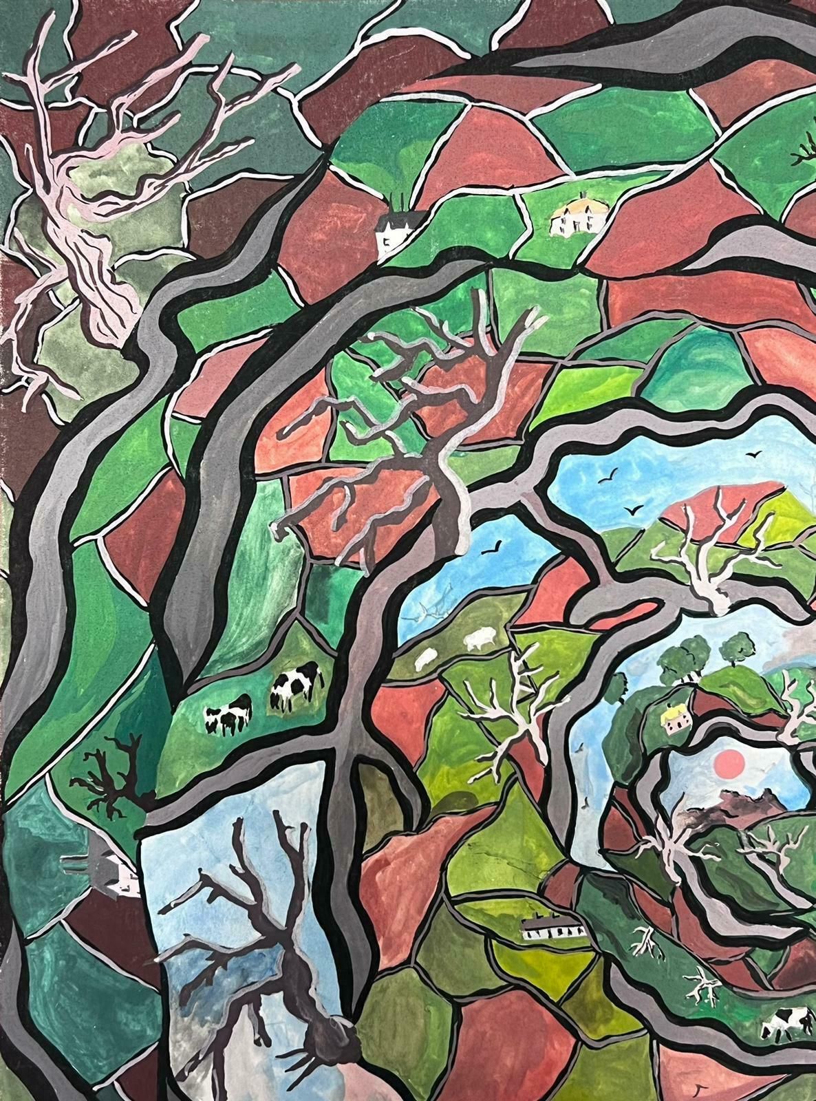 Sally Vaughancontemporary British Abstract Original Painting Swirly Town Landscape1990 photo for sale