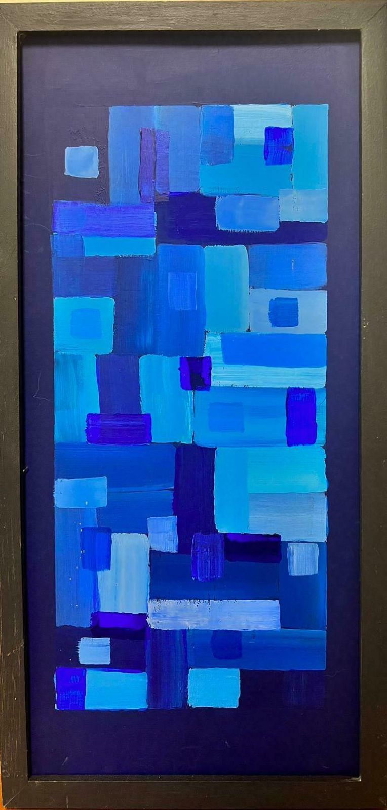 Contemporary Britishabstract Geometric Cubist British Painting Abstract Shapes Blue Shades photo furniture