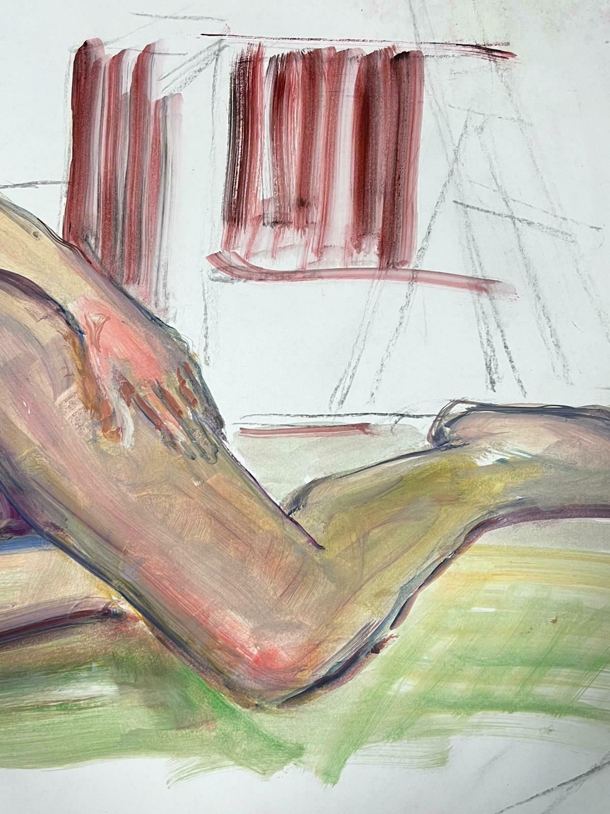 French Modernistreclining Nude Lady Model 1970's French Modernist Painting Provence Collection1970's photo furniture