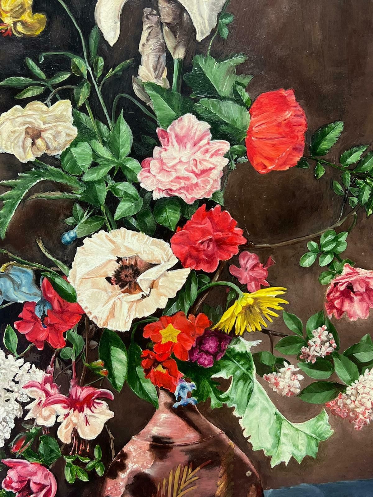 English Flower Painterfine Classical Still Life Flower Painting Signed & Dated English Oil 1980's photo vinterior