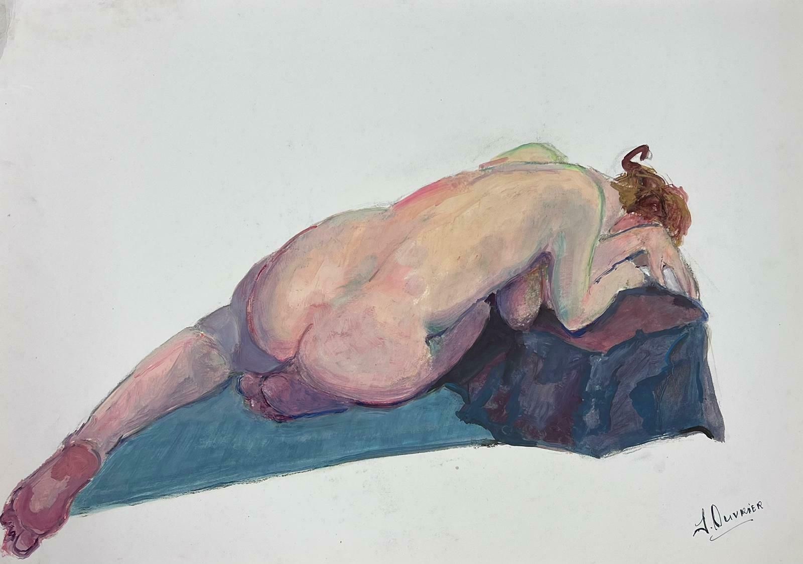 French Modernistlying Nude Lady Model 1970's French Modernist Painting Provence Collection1970's
