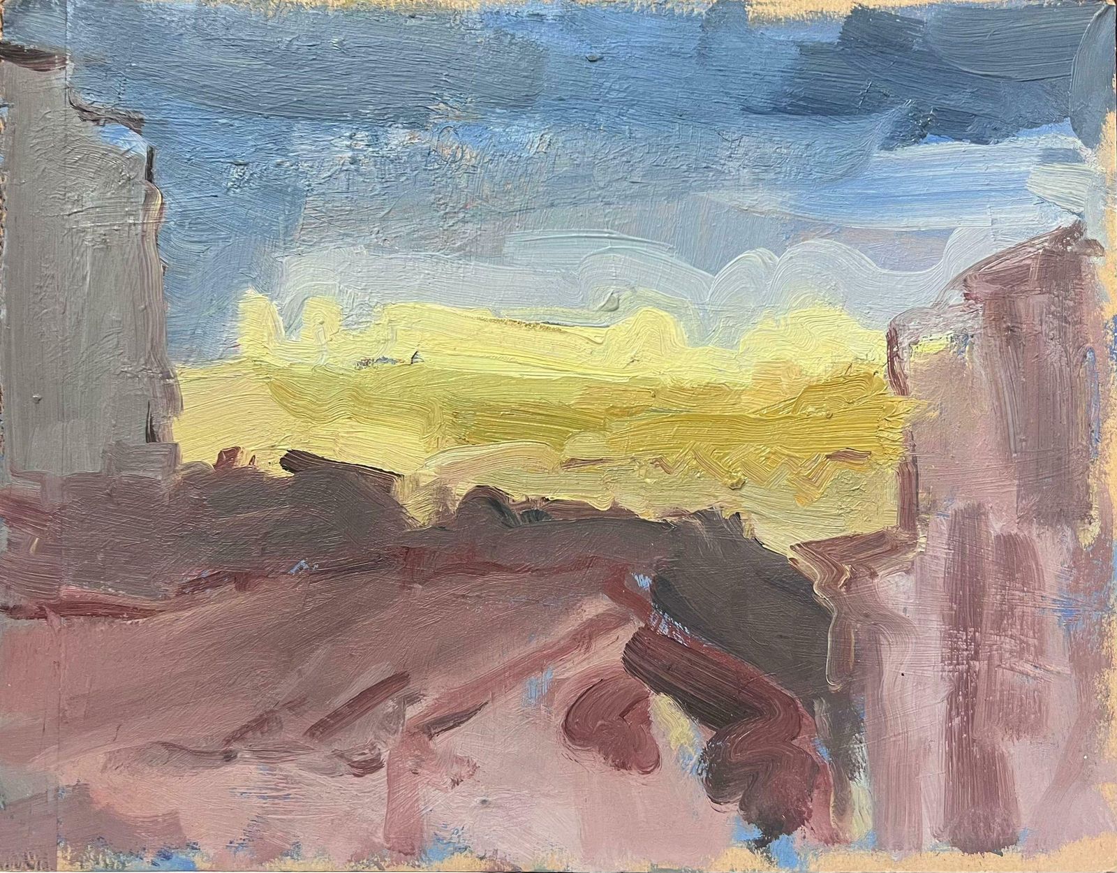 Elisabeth Hahn20th Century German Modernist Oil Painting Blue Sky Over Golden Beach Landscape20th Century