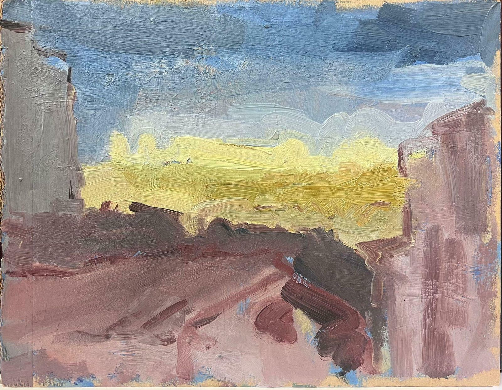 Elisabeth Hahn20th Century German Modernist Oil Painting Blue Sky Over Golden Beach Landscape20th Century photo for sale