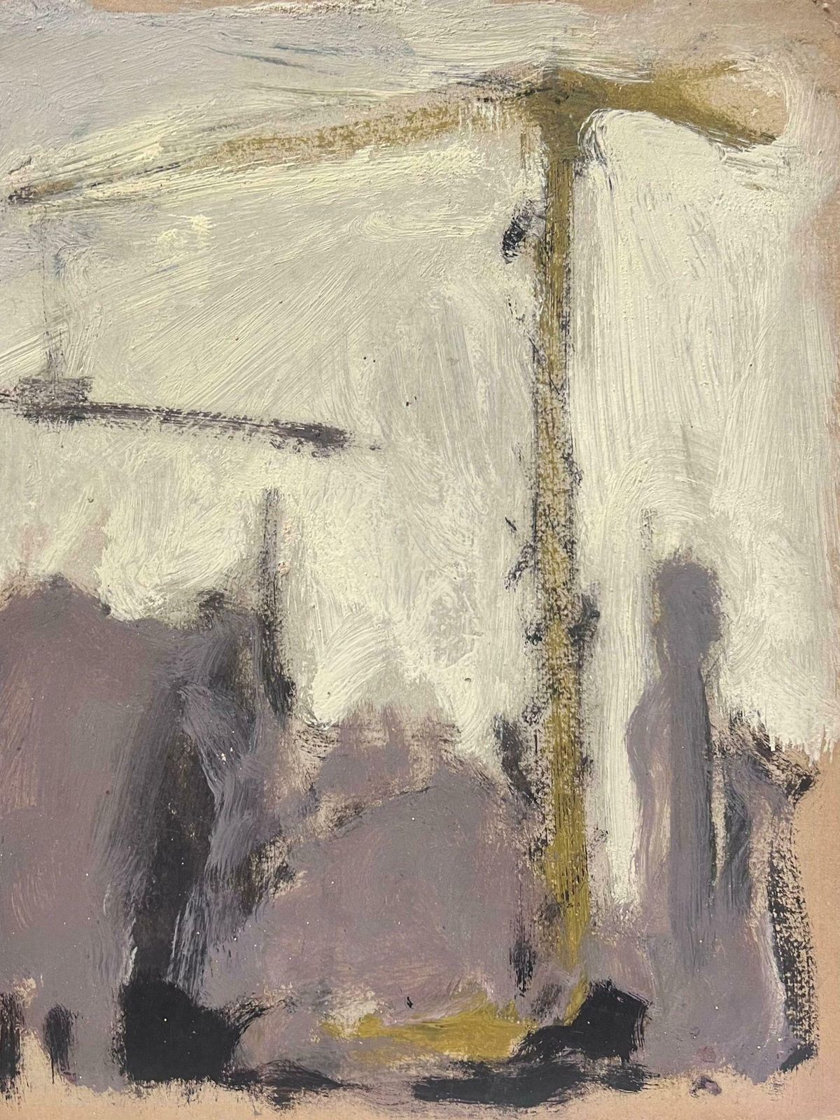 Elisabeth Hahn20th Century German Modernist Oil Painting Gold Crane Over Grey Landscape20th Century photo for sale