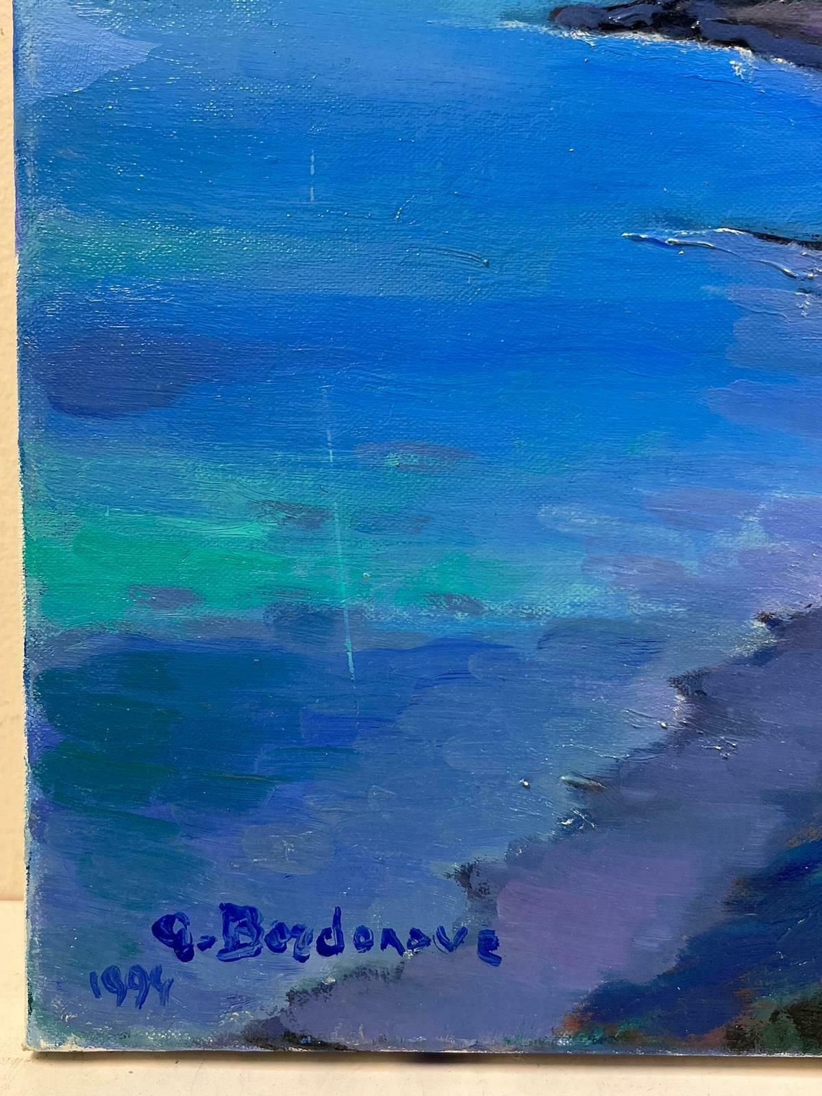 Georges Bordonovecontemporary French Impressionist Oil Rocky Coastline Blue Seascape photo for sale