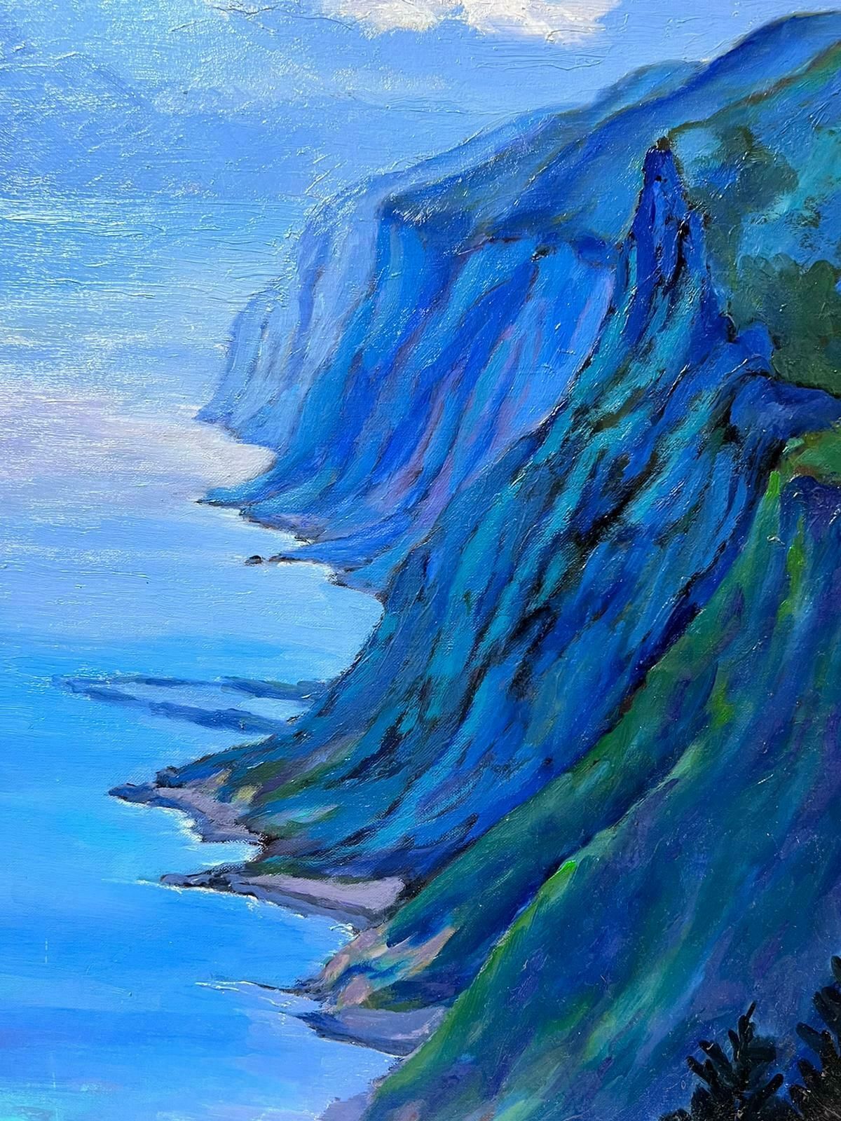 Georges Bordonovecontemporary French Impressionist Oil Rocky Coastline Blue Seascape photo Art