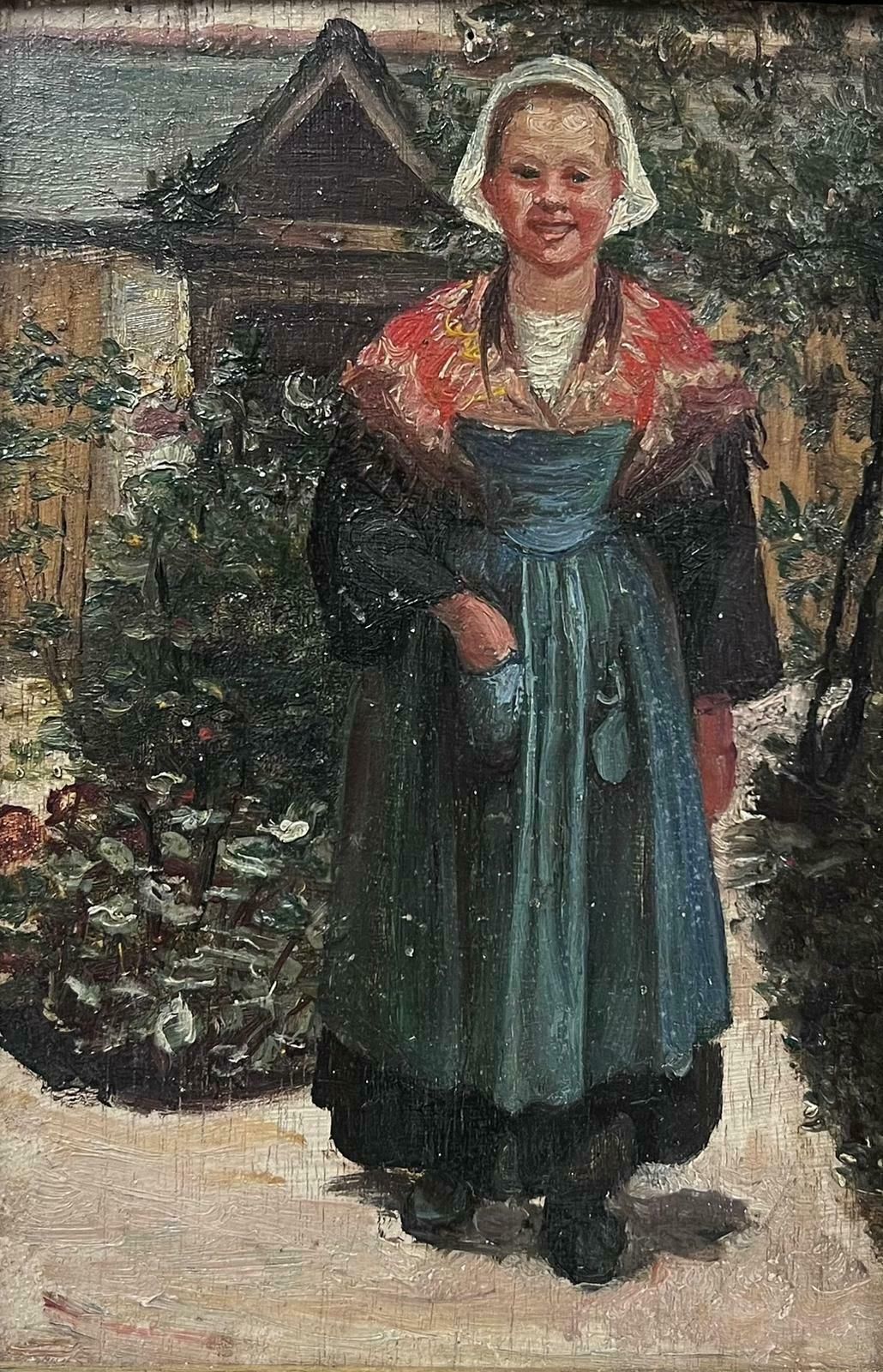 Dutch 19th Century Schoolantique Dutch Impressionist Oil Painting Portrait Of A Country Lady