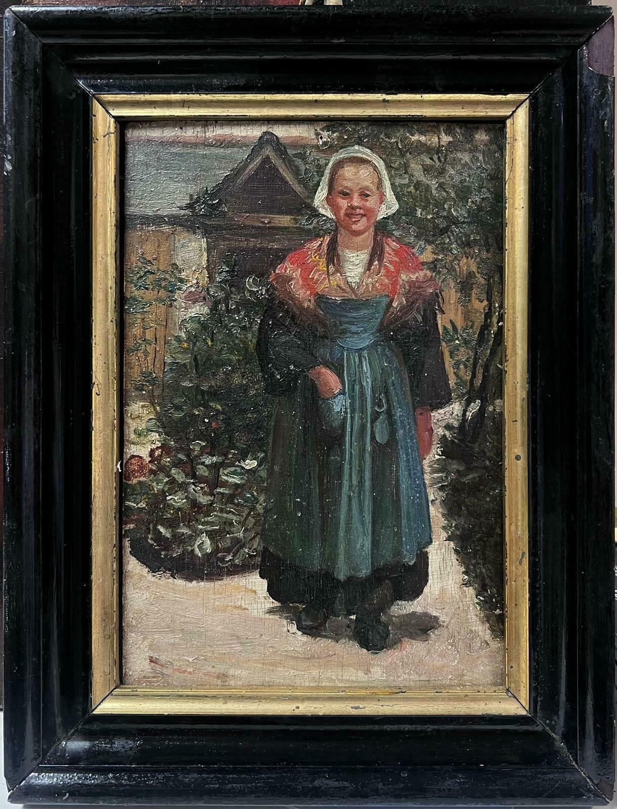 Dutch 19th Century Schoolantique Dutch Impressionist Oil Painting Portrait Of A Country Lady photo furniture