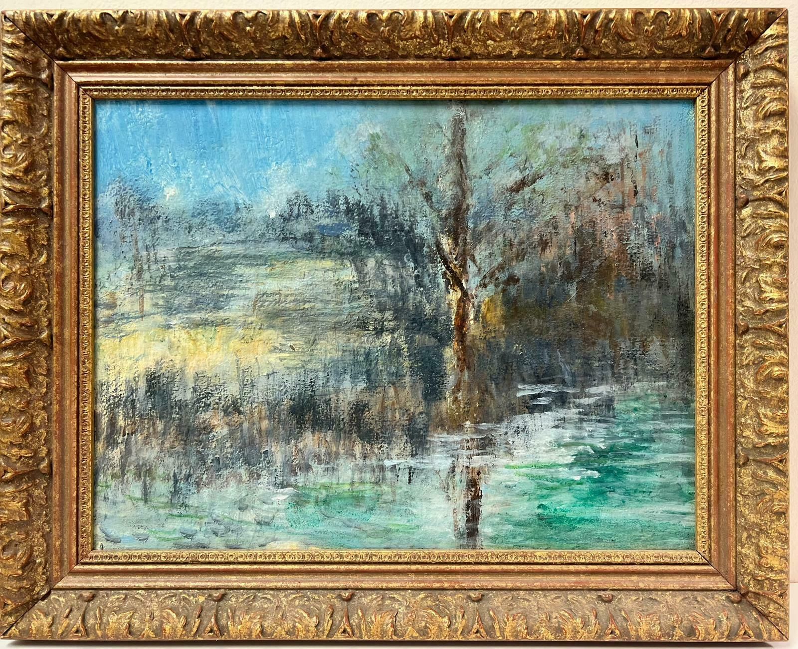 English Impressionistriver Landscape Shimmering Light Framed English Oil Painting On Canvas