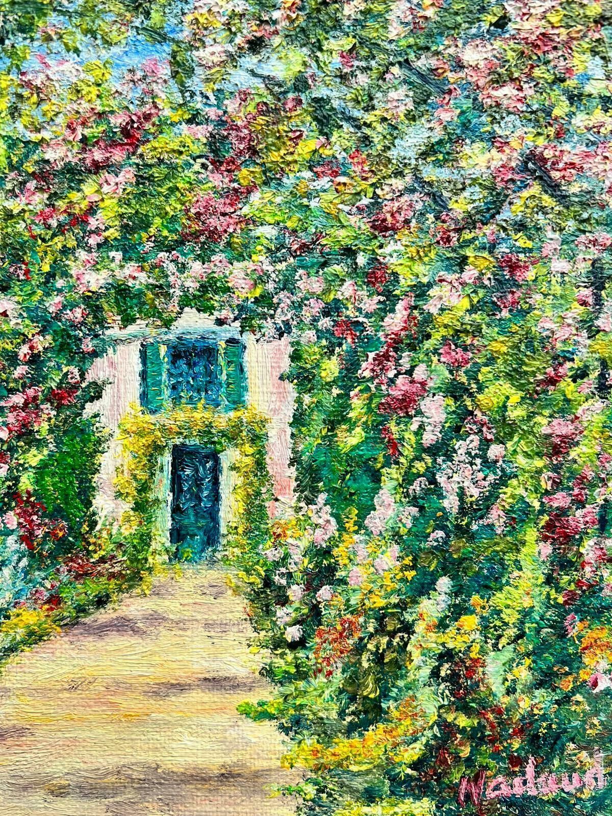 French Schoolmonet's Rose Garden Giverny Signed French Impressionist Oil Painting On Canvas photo for sale