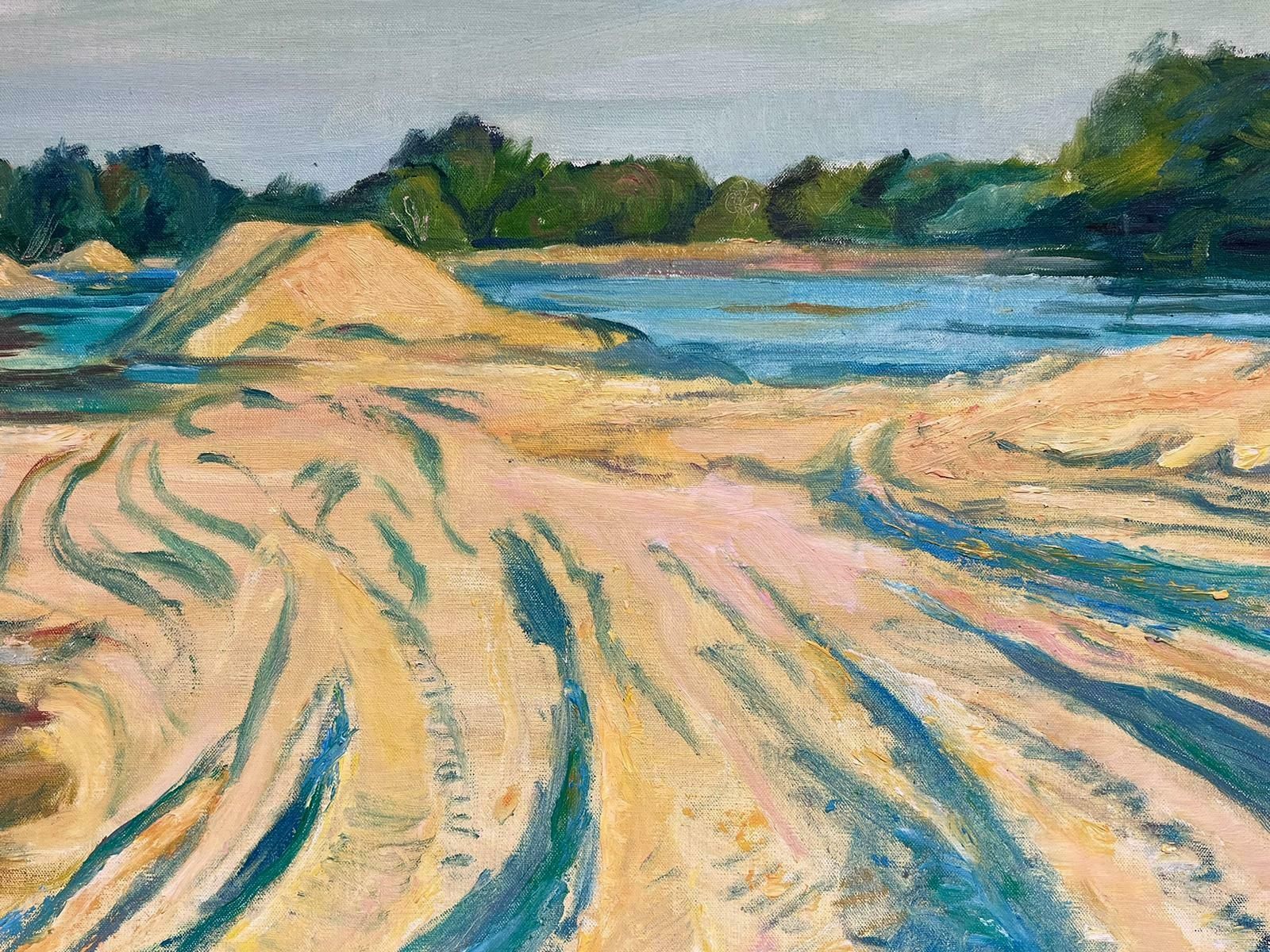 French Schoolmid 20th Century French Post Impressionist Rural Fields By River Large Painting photo for sale