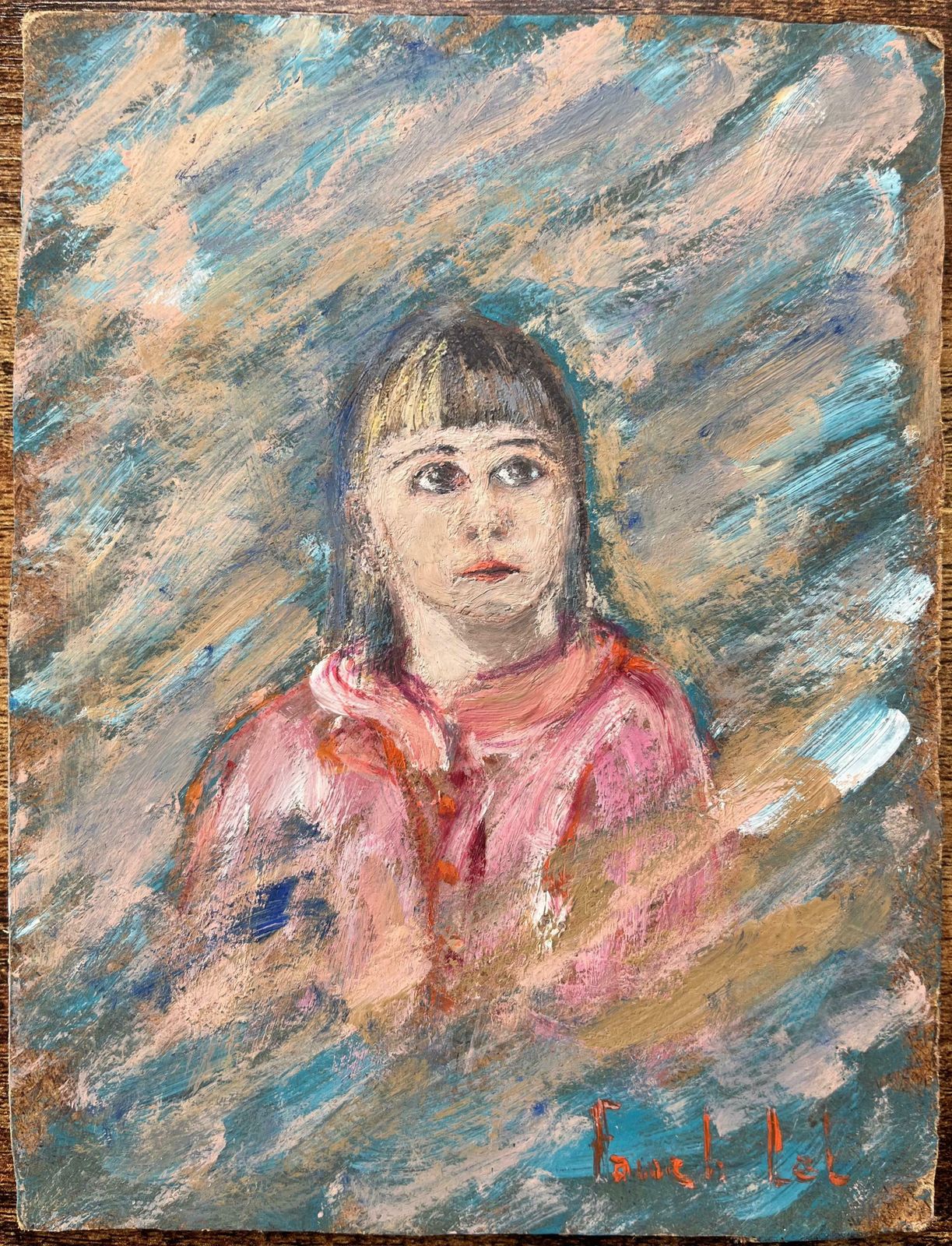 Fanch Lelfrench Oil Painting Of A Portrait Of A Girl In Vibrant Expressionist Style20th Century photo furniture