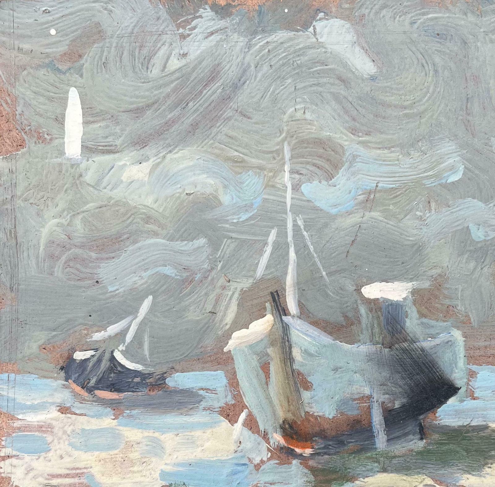 Fanch Lelfrench Impressionist Oil Painting Of A Coastal Scene With Boats At Low Tide1996 photo 582.0